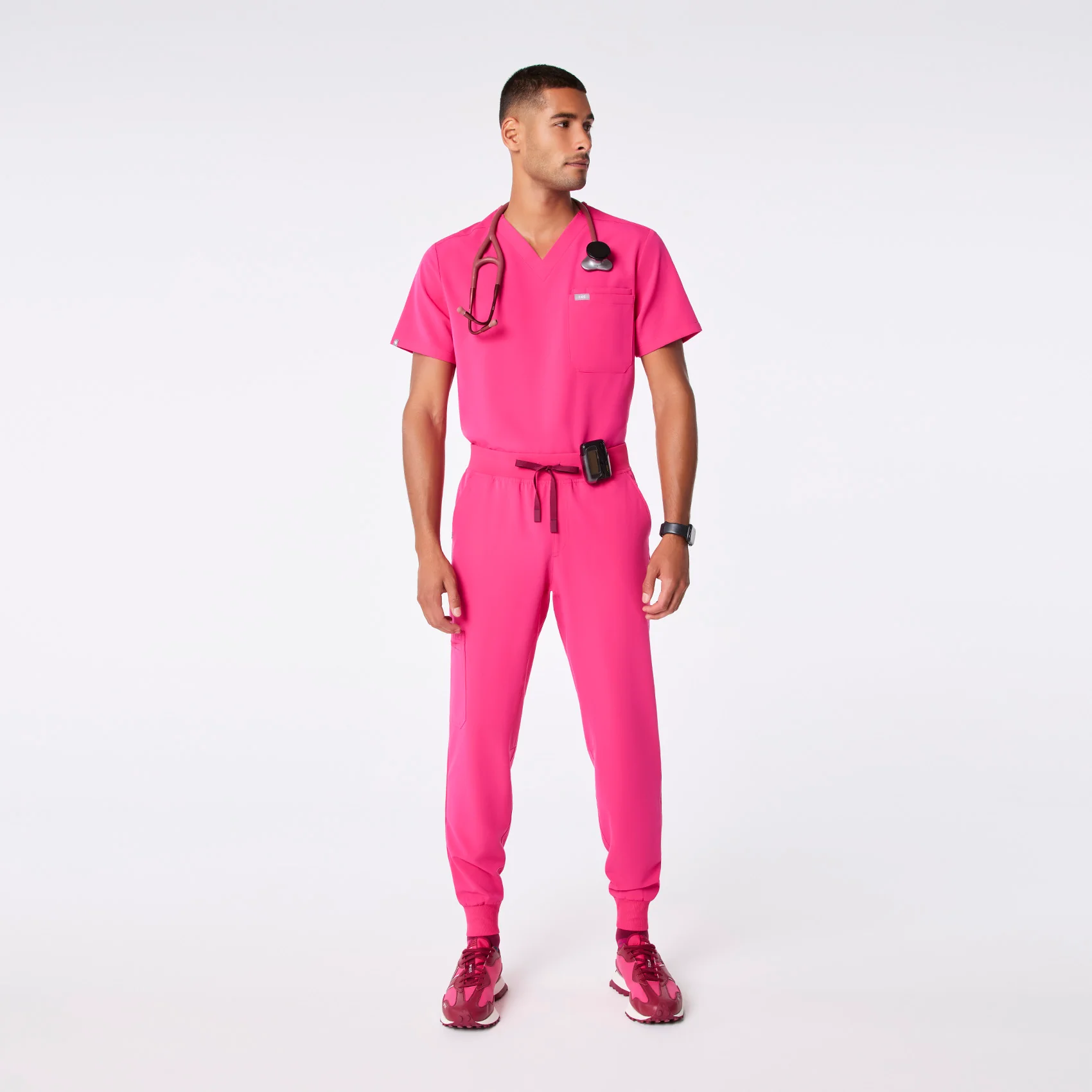 men's Shocking Pink Brey Short Jogger - Scrub Pant - Image 2