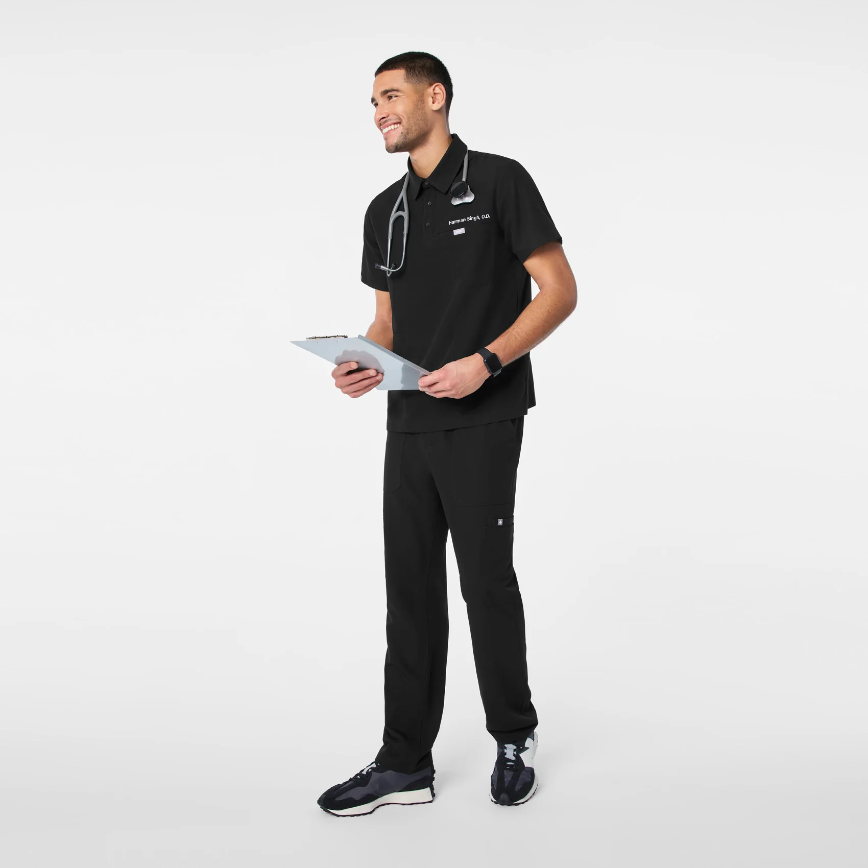 men's Black Eugene Polo - Scrub Top - Image 2