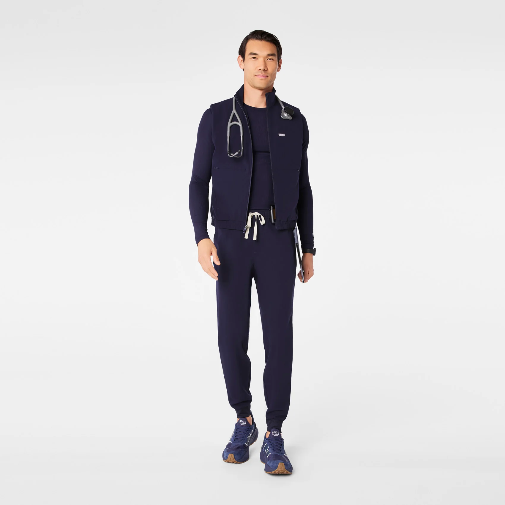 men's Navy Ribbed - Longsleeve Underscrub - Image 3