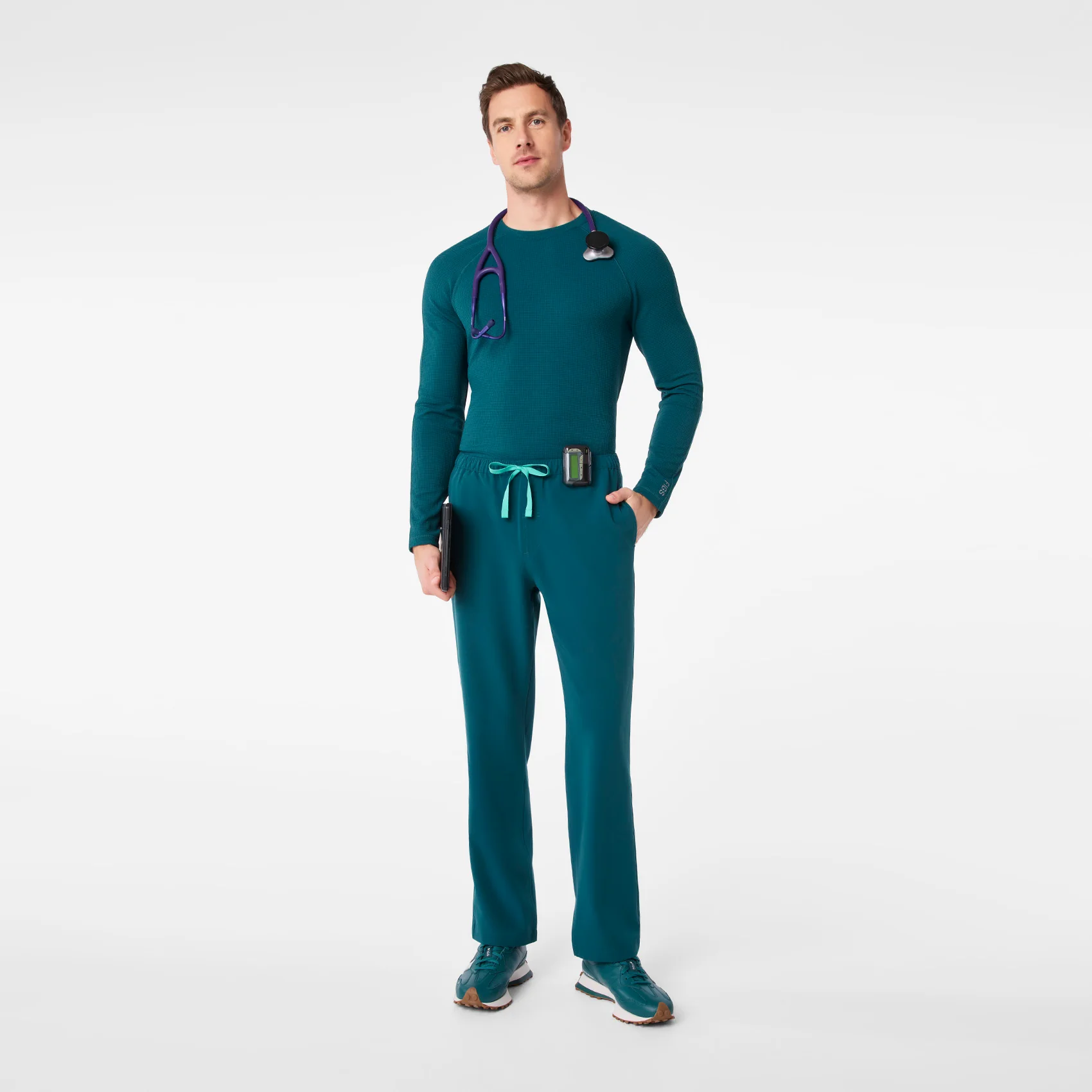 men's Caribbean Blue Waffle - Longsleeve Underscrub - Image 3