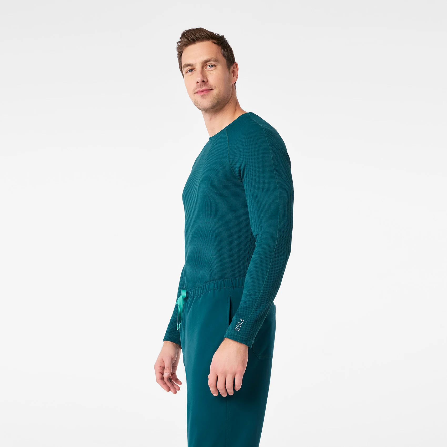 men's Caribbean Blue Waffle - Longsleeve Underscrub - Image 4