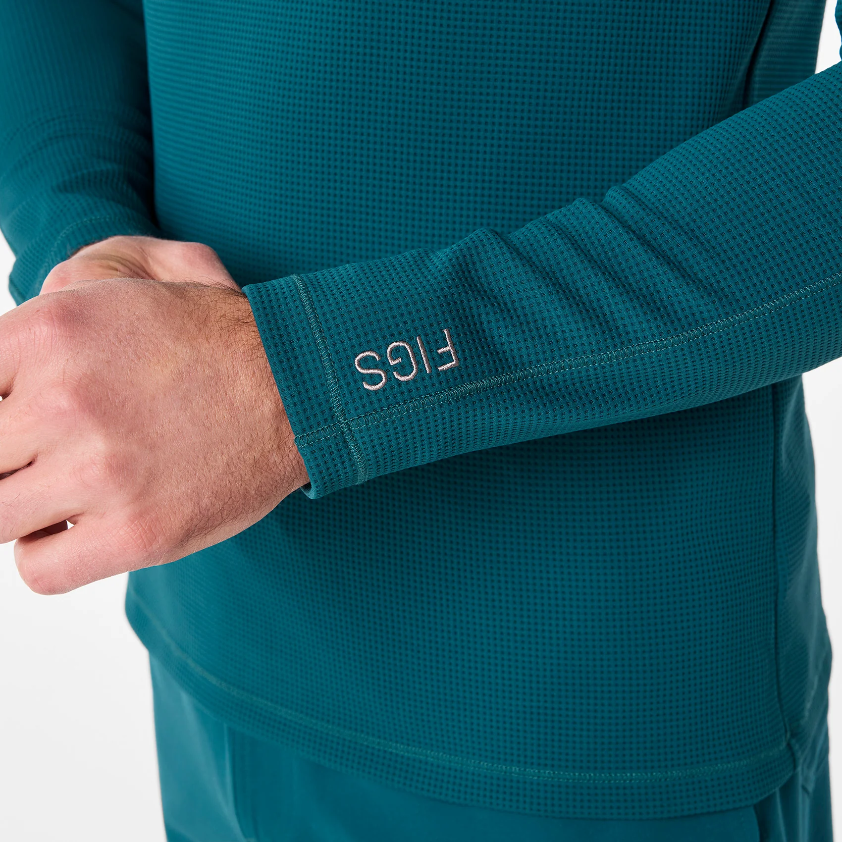men's Caribbean Blue Waffle - Longsleeve Underscrub - Image 6