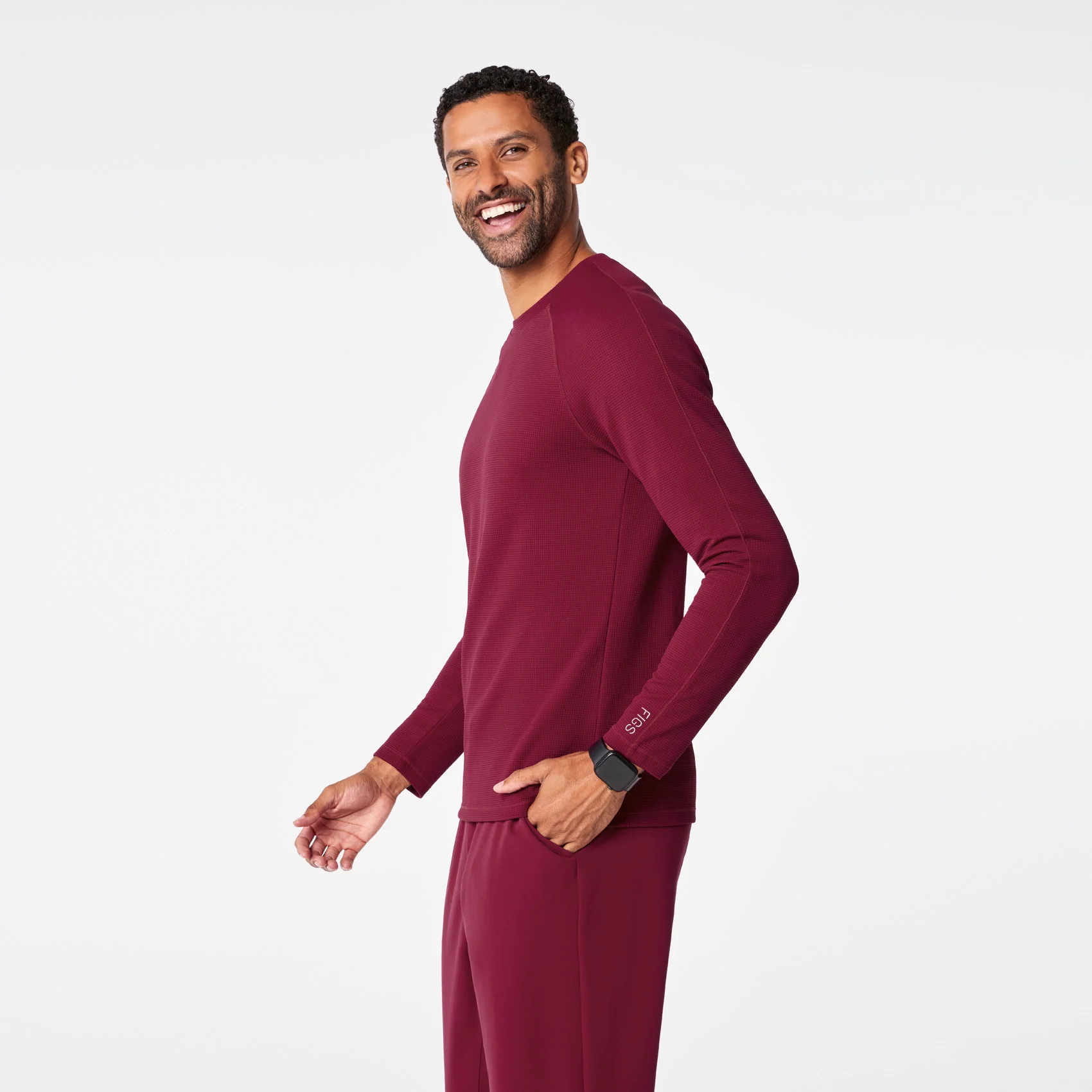 men's Deep Cranberry Waffle - Longsleeve Underscrub - Image 3