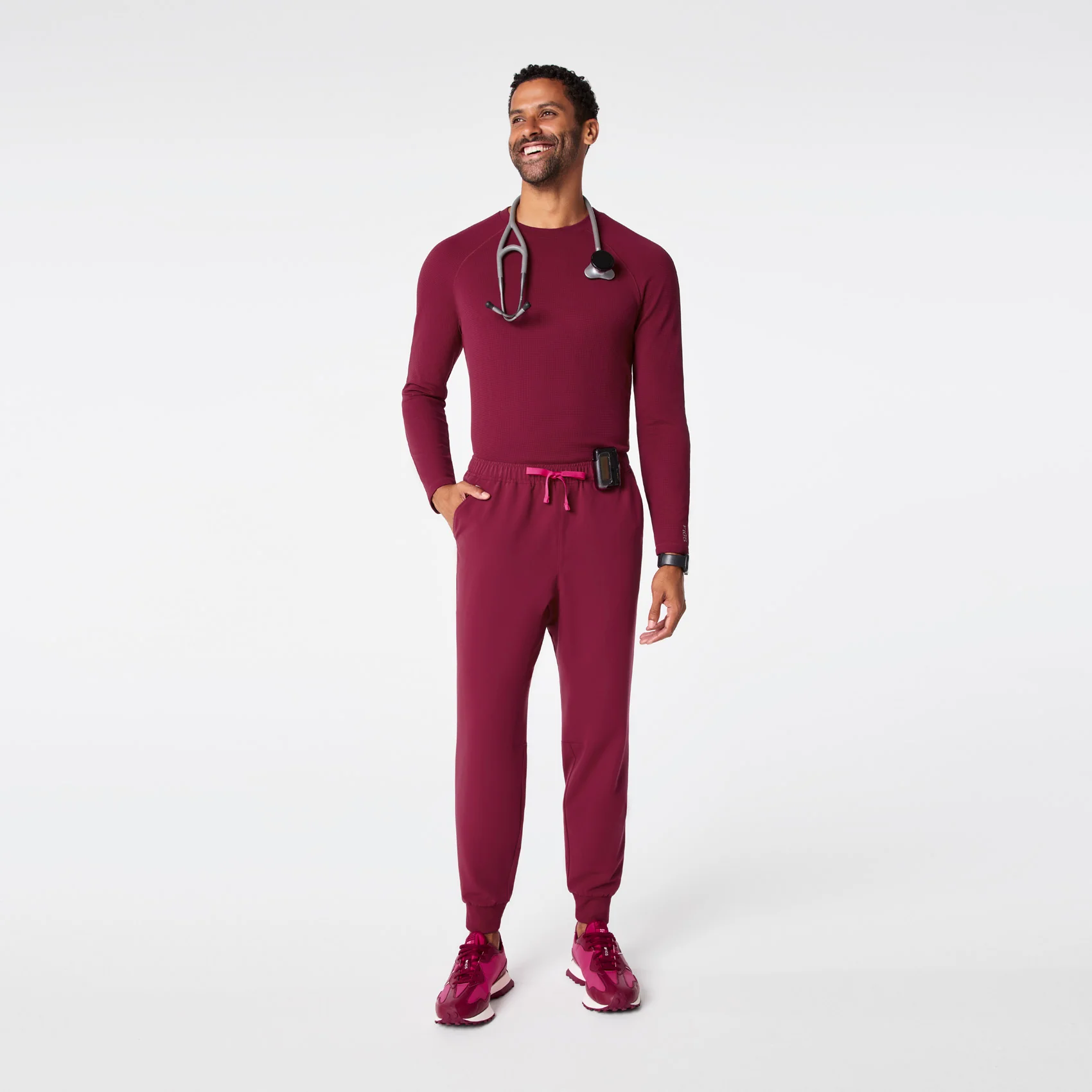men's Deep Cranberry Waffle - Longsleeve Underscrub - Image 7