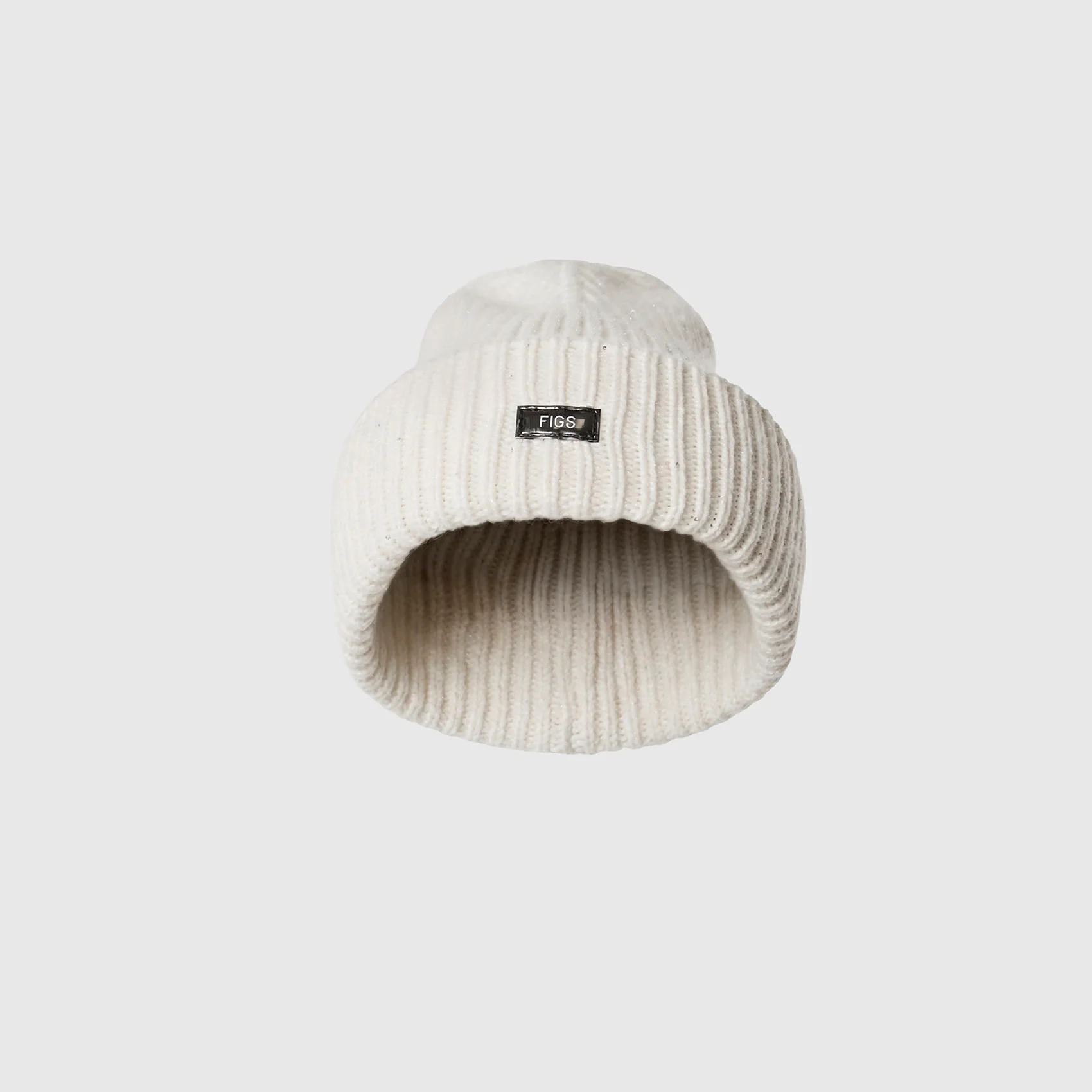 Off White Shimmer FIGS Logo Beanie - Image 2