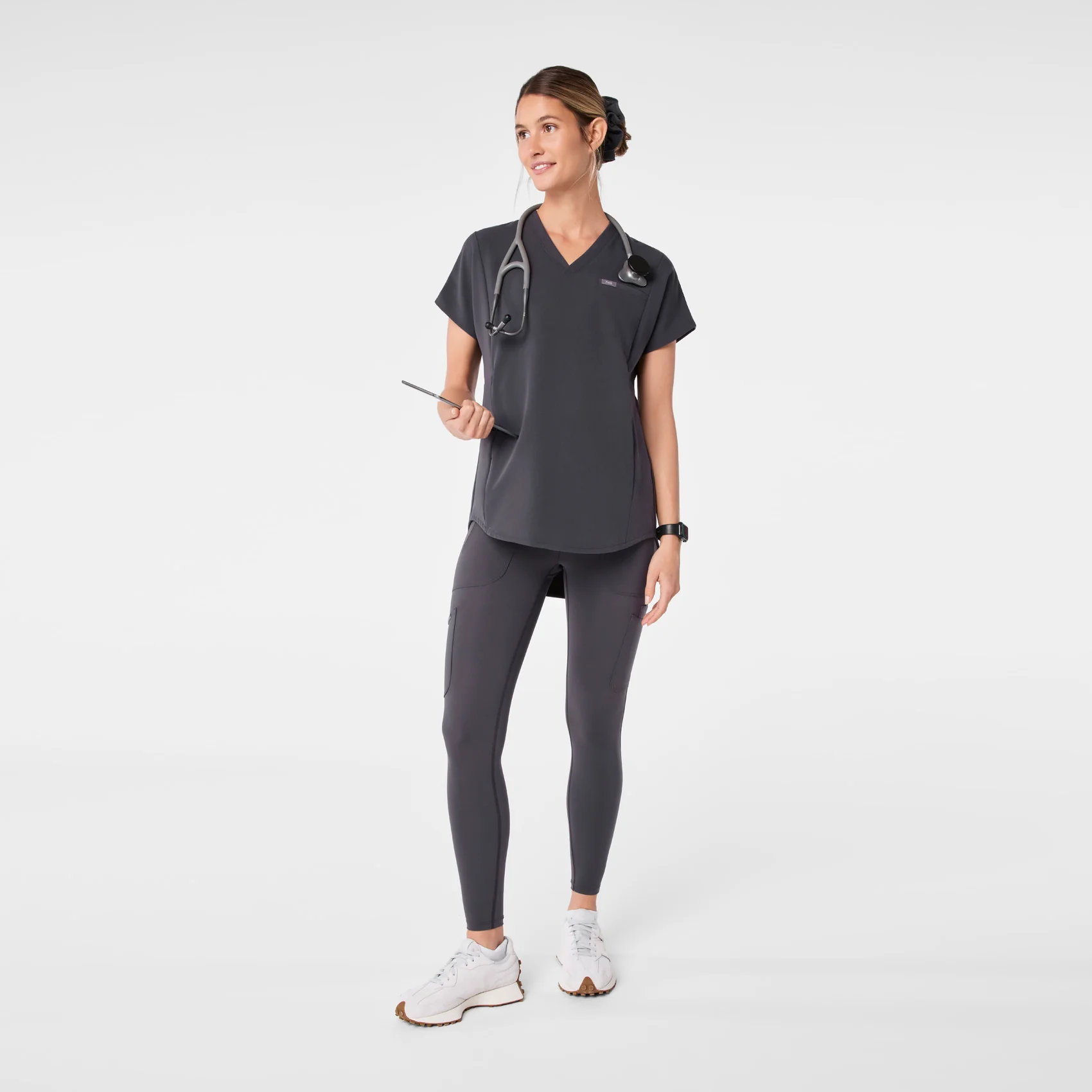 women's Charcoal Addison Oversized Tunic- Scrub Top - Image 2