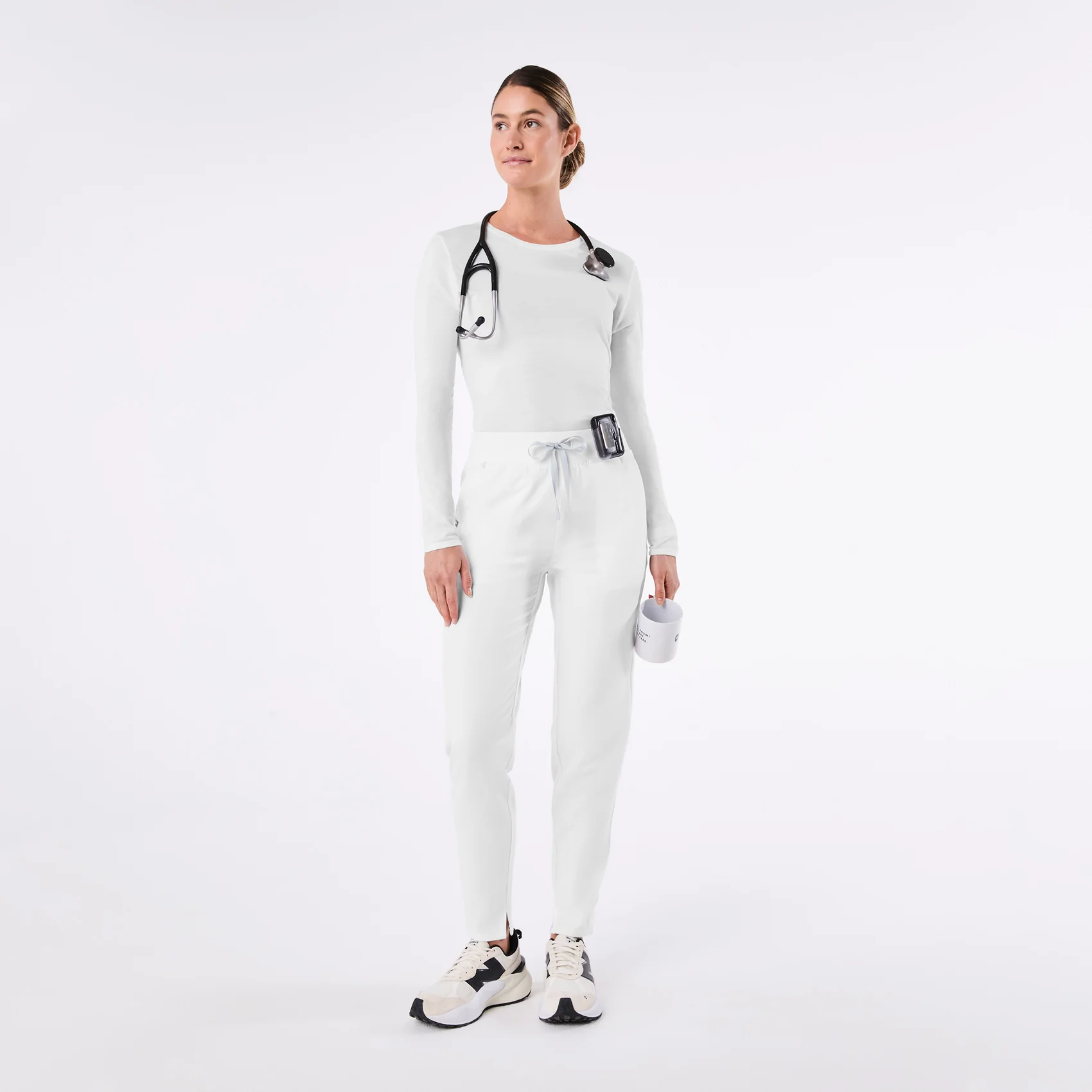 women's Optic White Alva High Waisted Tapered - Petite Scrub Pant - Image 2