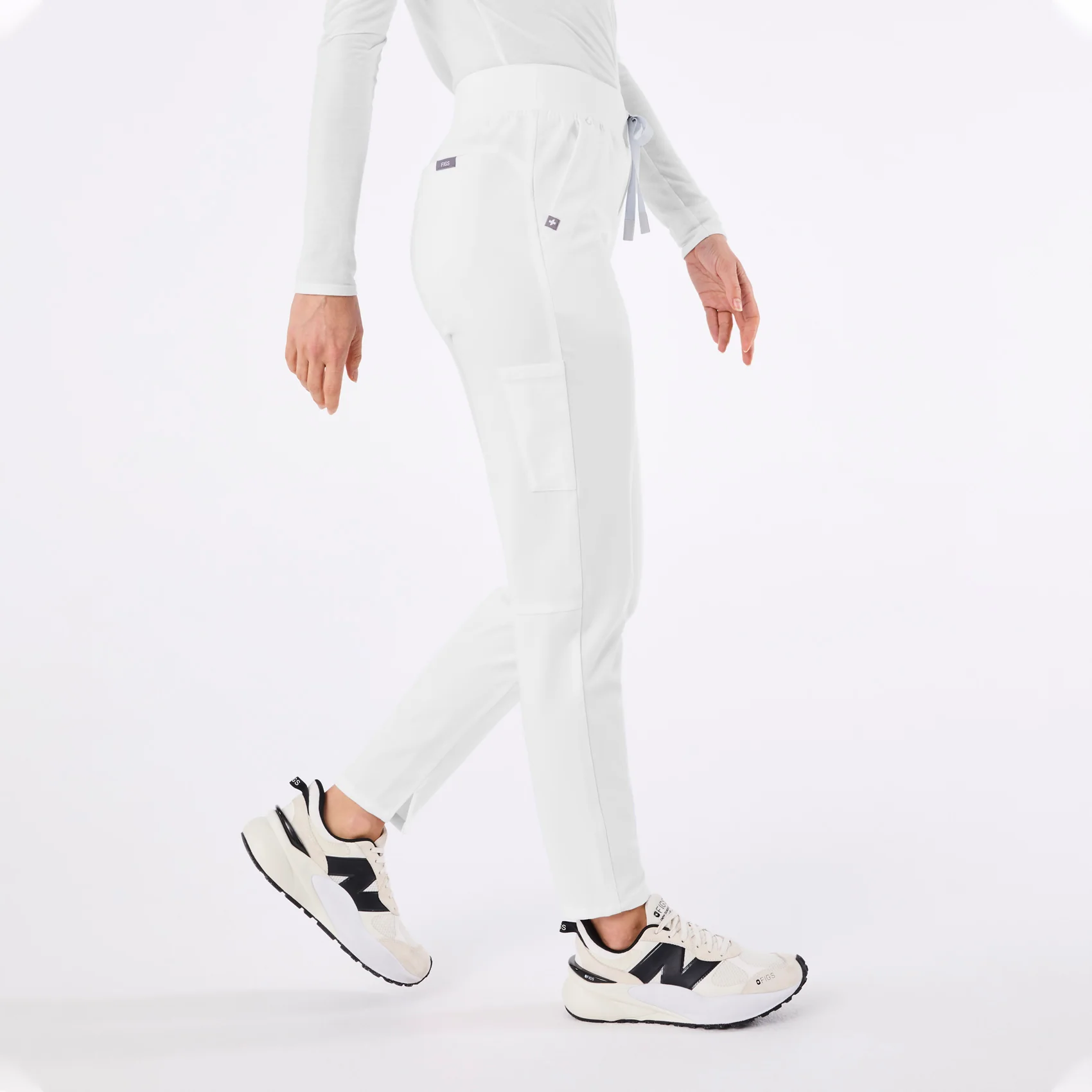 women's Optic White Alva High Waisted Tapered - Petite Scrub Pant - Image 3