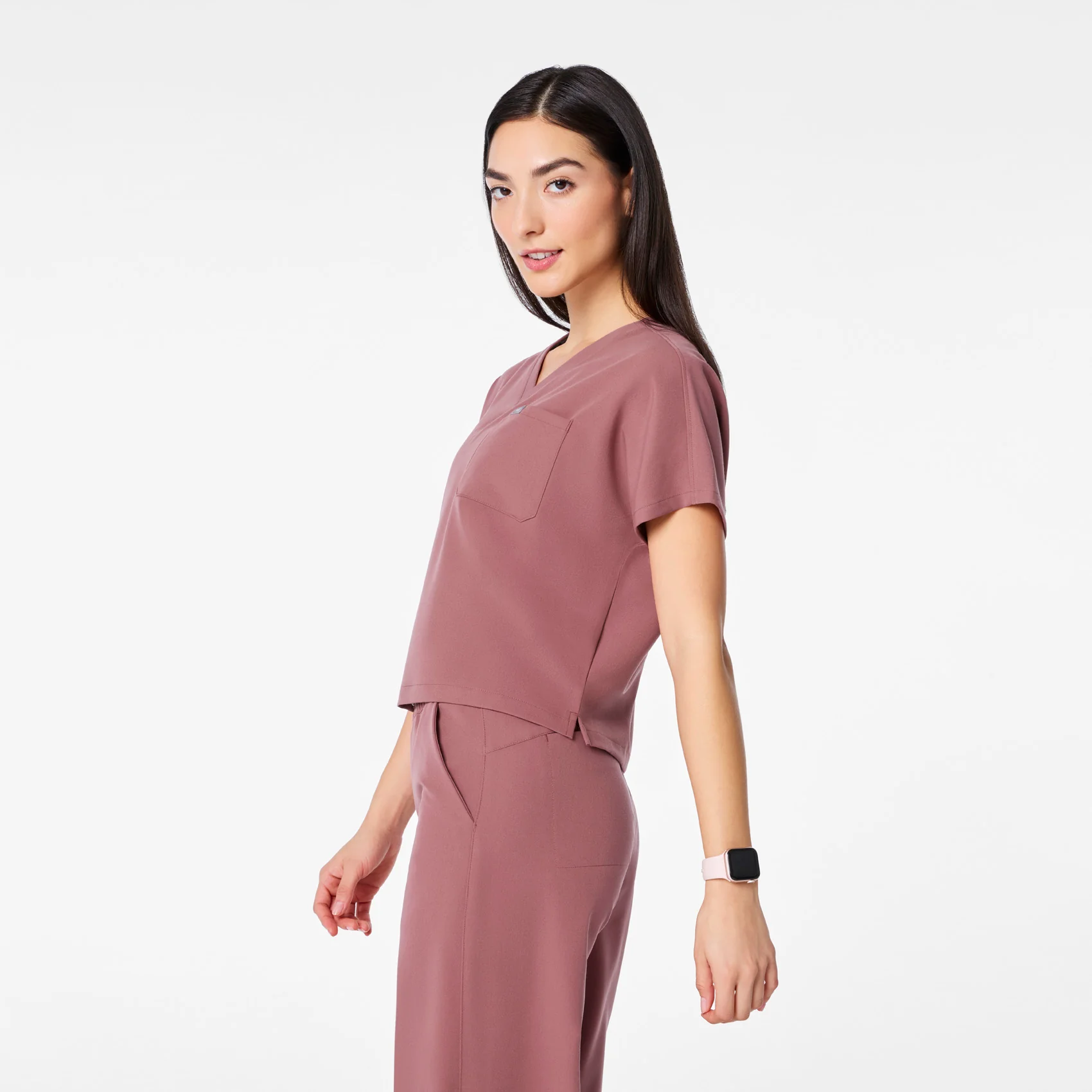 women's Mauve Arua Cropped V-Neck - One-Pocket Scrub Top - Image 3