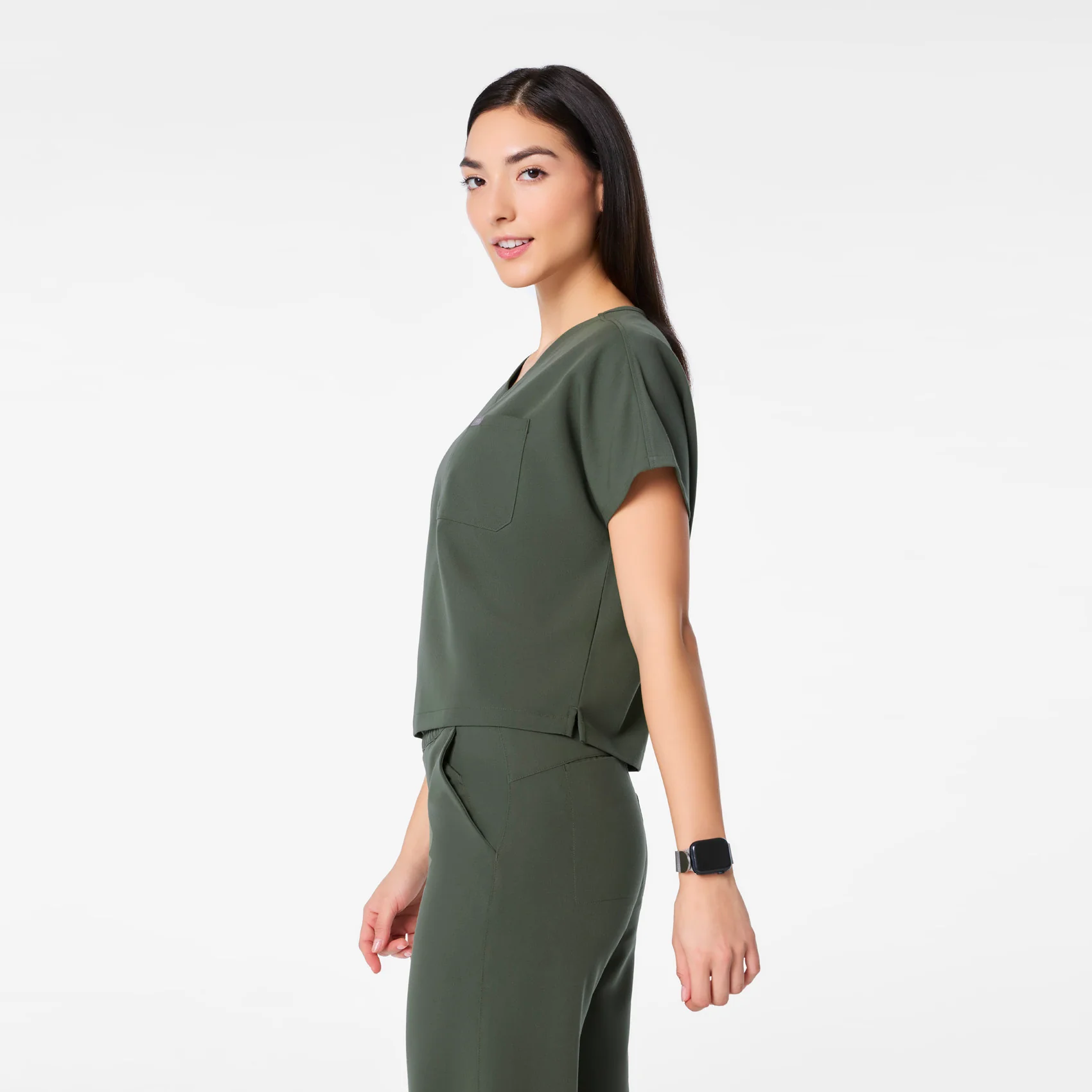 women's Moss Arua Cropped V-Neck - One-Pocket Scrub Top - Image 3