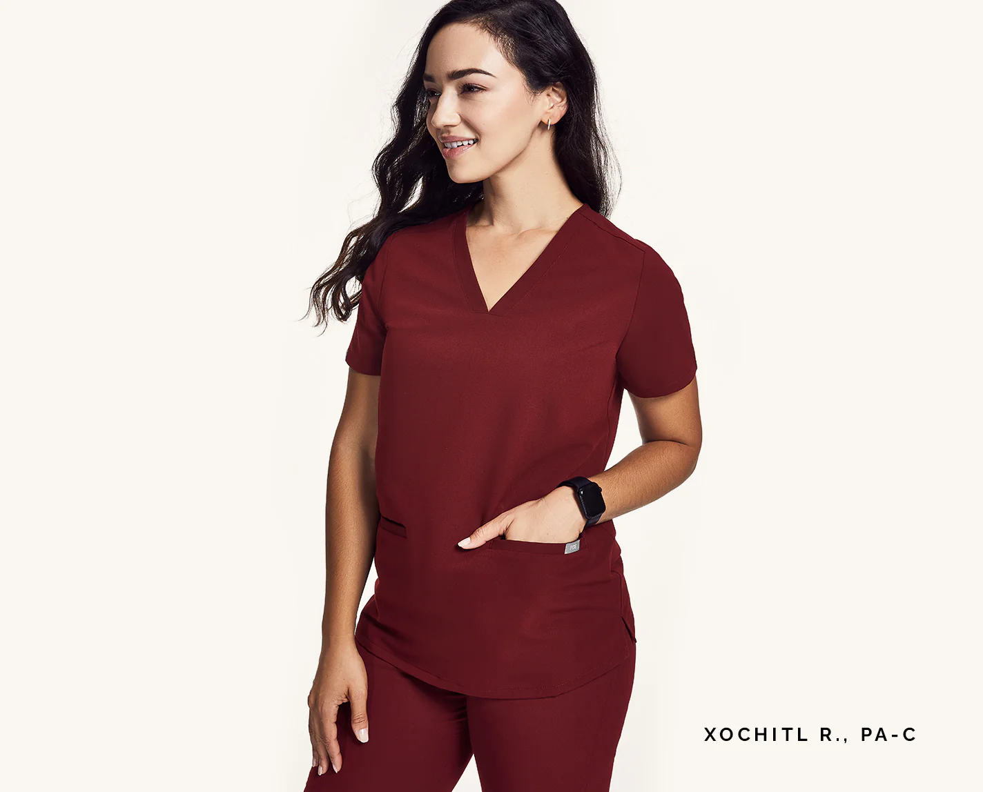 Women's Burgundy Casma™ - Three-Pocket Scrub Top - Image 6