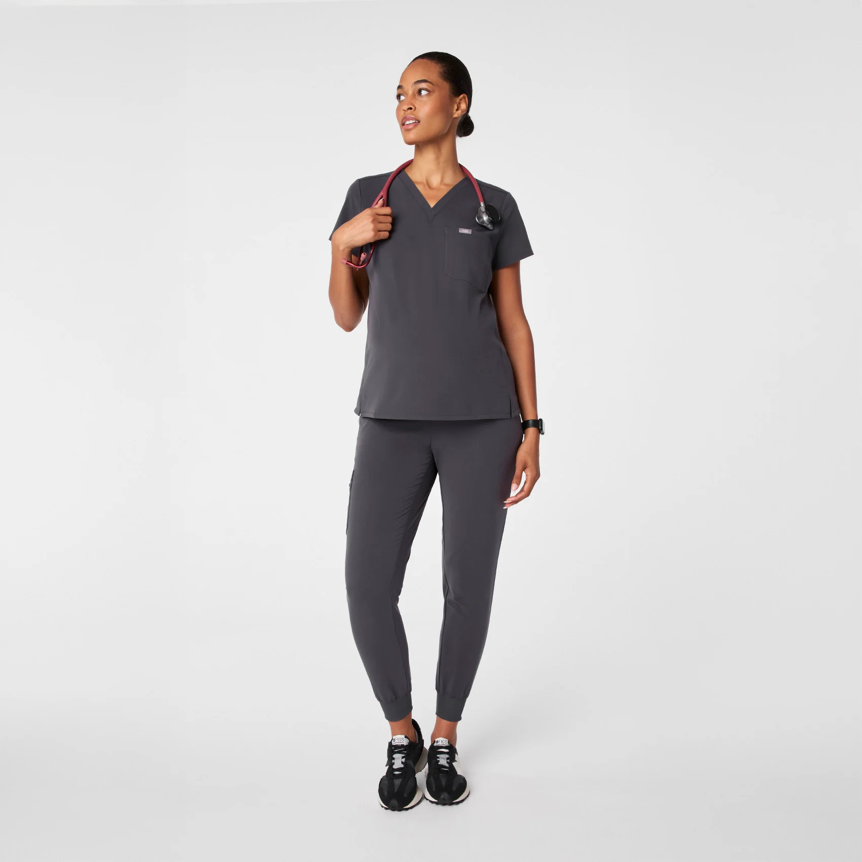 women's Charcoal Catarina Maternity V-Neck Scrub Top - Image 2