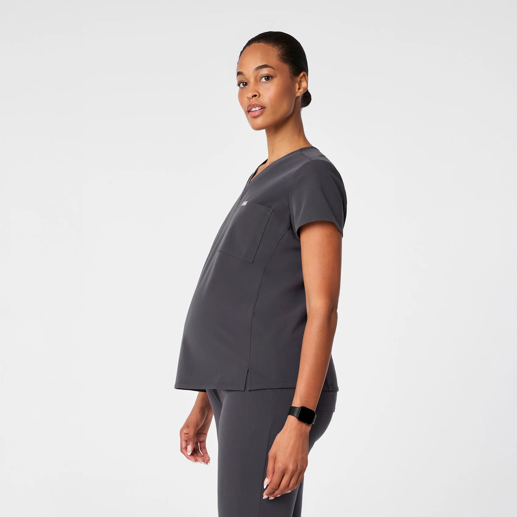 women's Charcoal Catarina Maternity V-Neck Scrub Top - Image 3