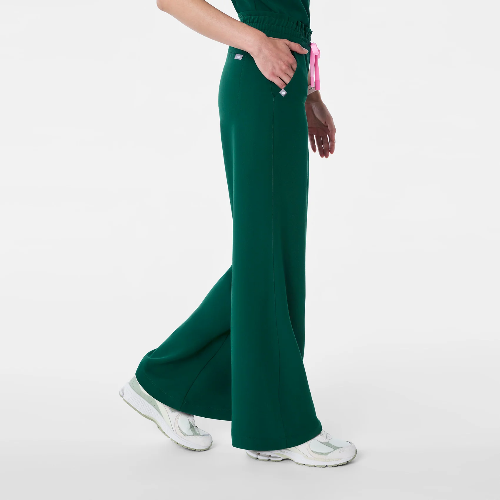 women's Forest Green High Waisted Allison Ultra Wide Leg - Tall Scrub Pant - Image 3