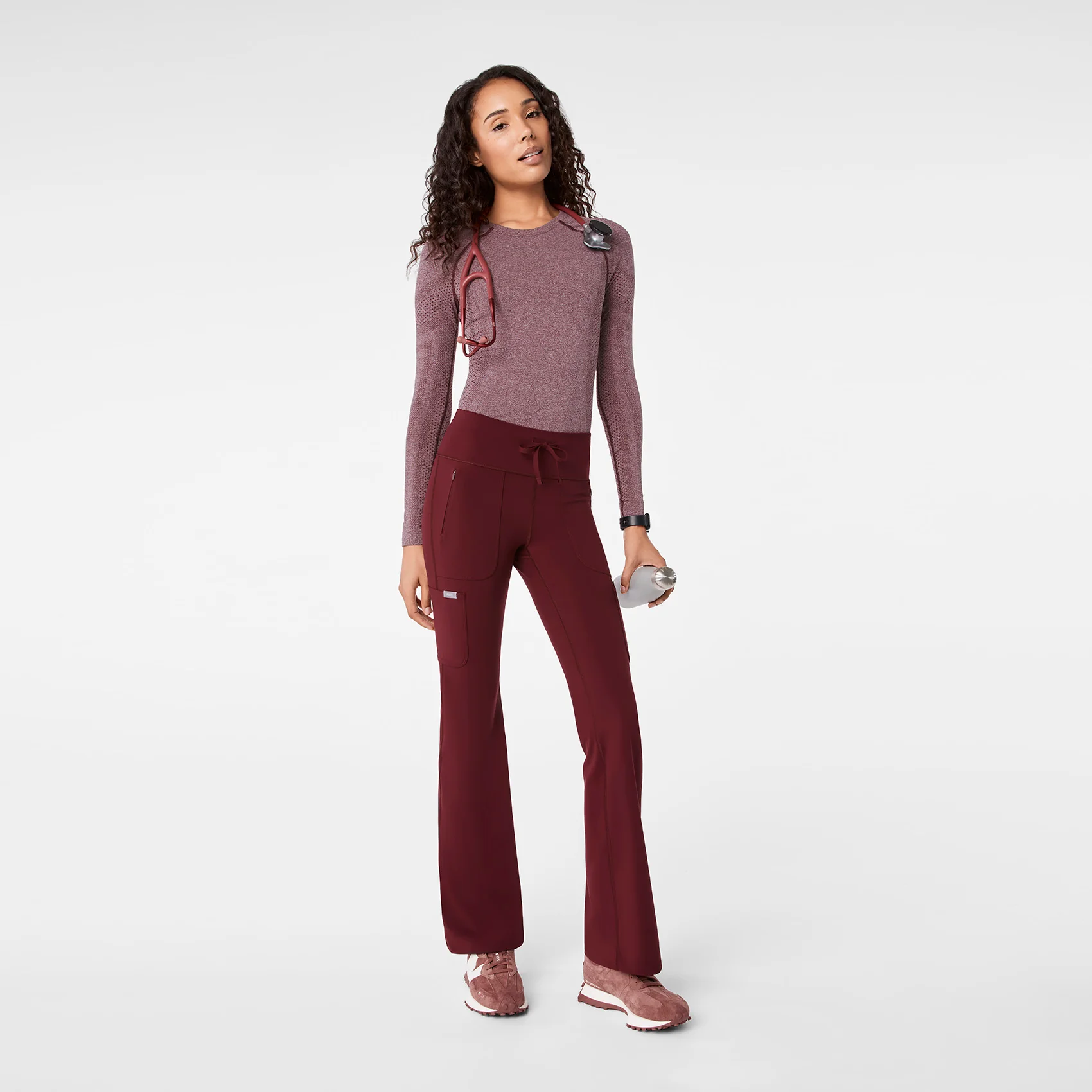 women's Burgundy High Waisted Ashland - Flare ScrubLegging™ - Image 2