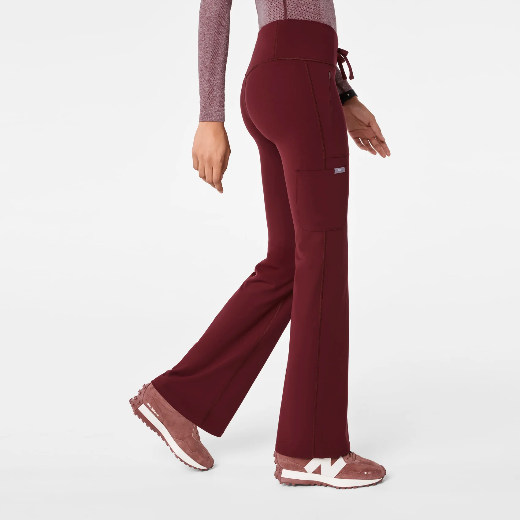 women's Burgundy High Waisted Ashland - Flare ScrubLegging™ - Image 3