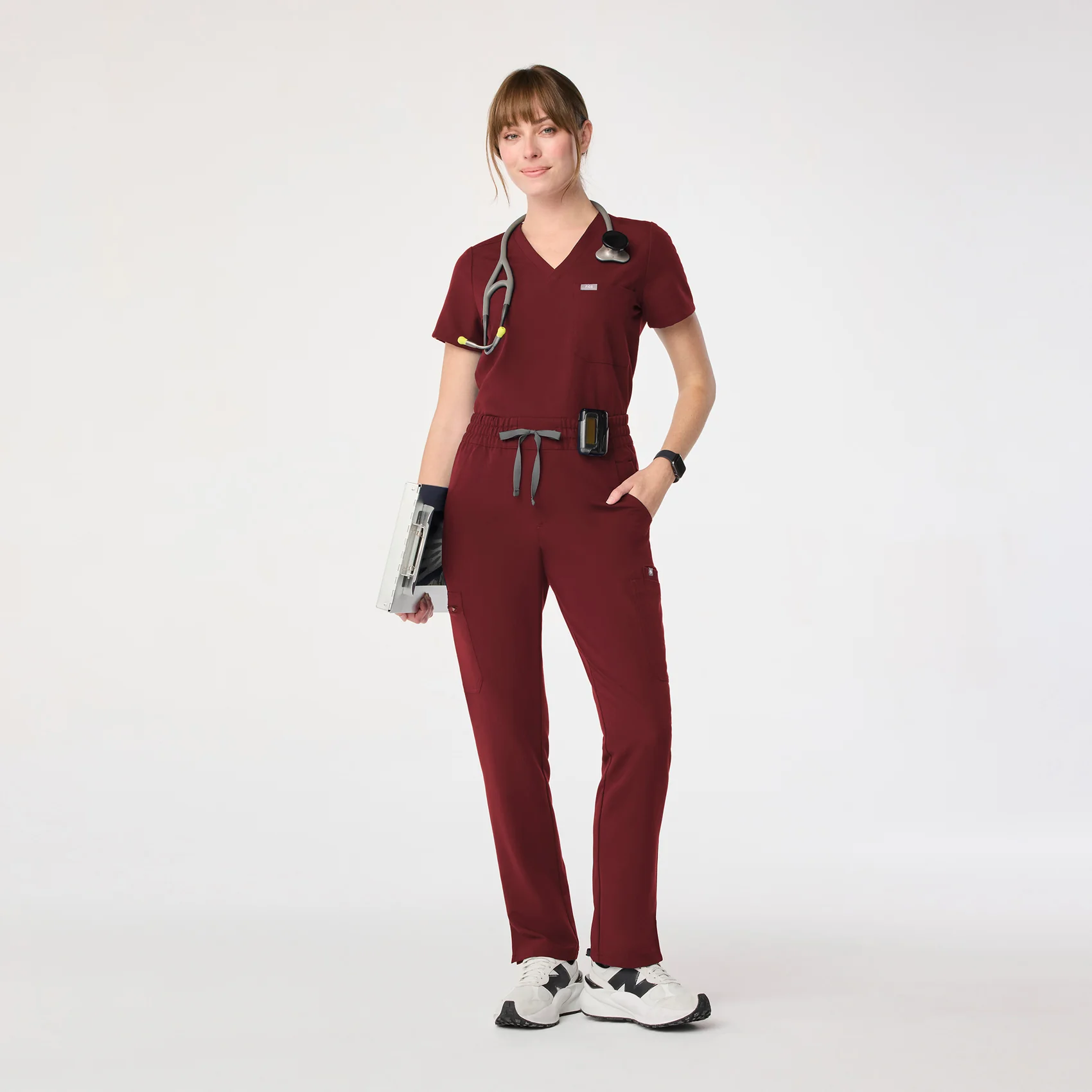 women's Burgundy High Waisted Dowa - Scrub Pant - Image 2