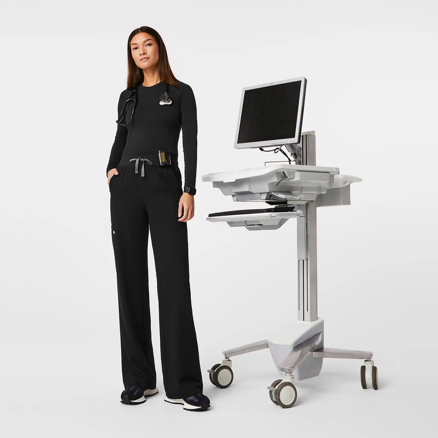 women's Black High Waisted Isabel Wide Leg - Scrub Pant - Image 2
