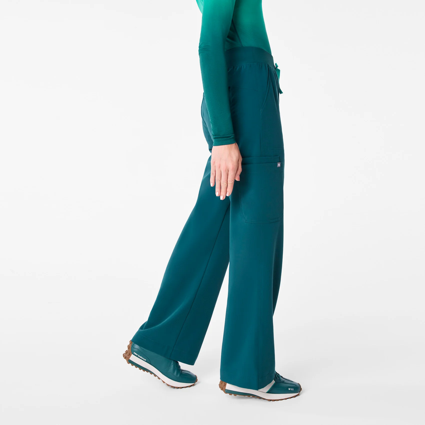 women's Caribbean Blue High Waisted Isabel Wide Leg - Tall Scrub Pant - Image 3