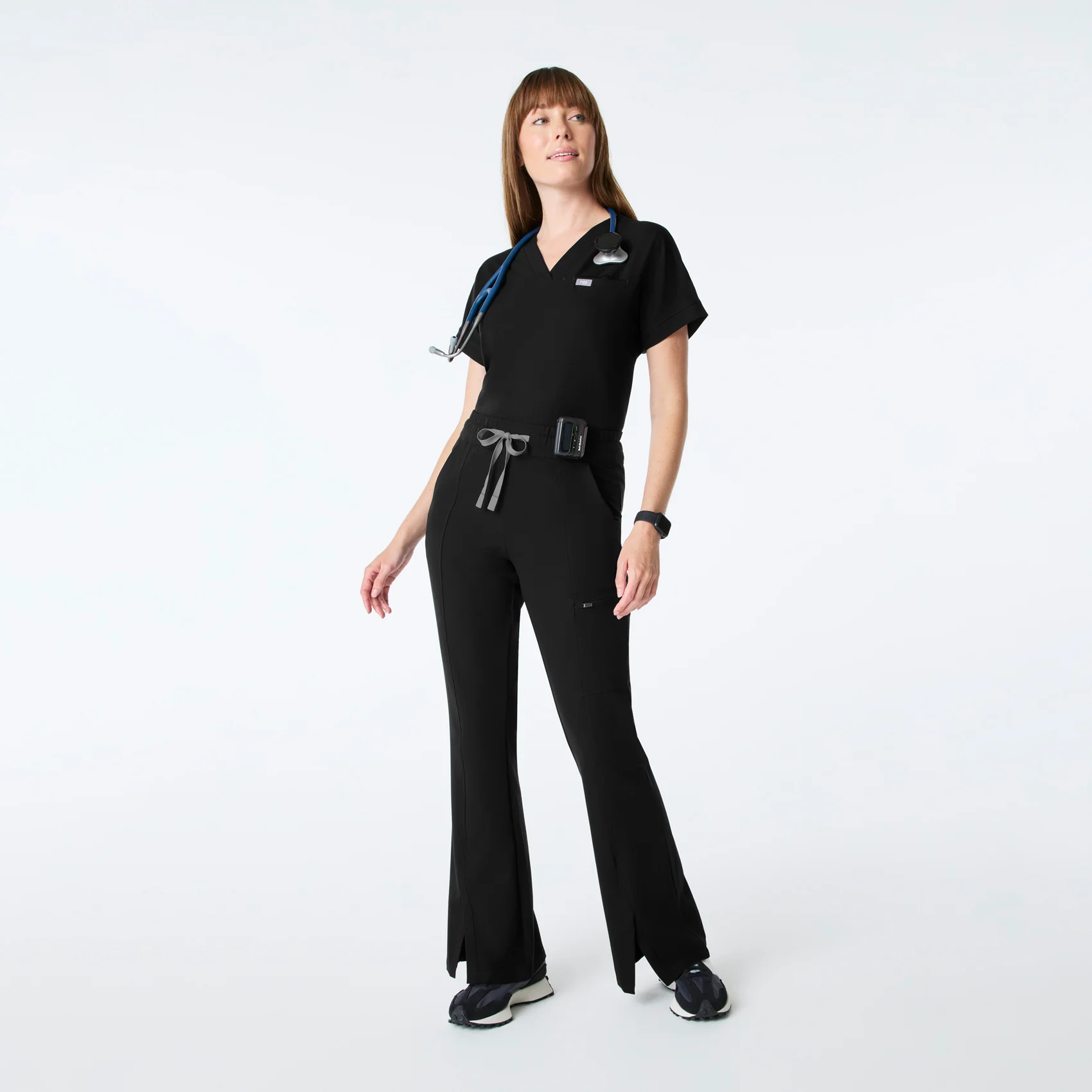 women's Black High Waisted Montal Flare - Scrub Pant - Image 2
