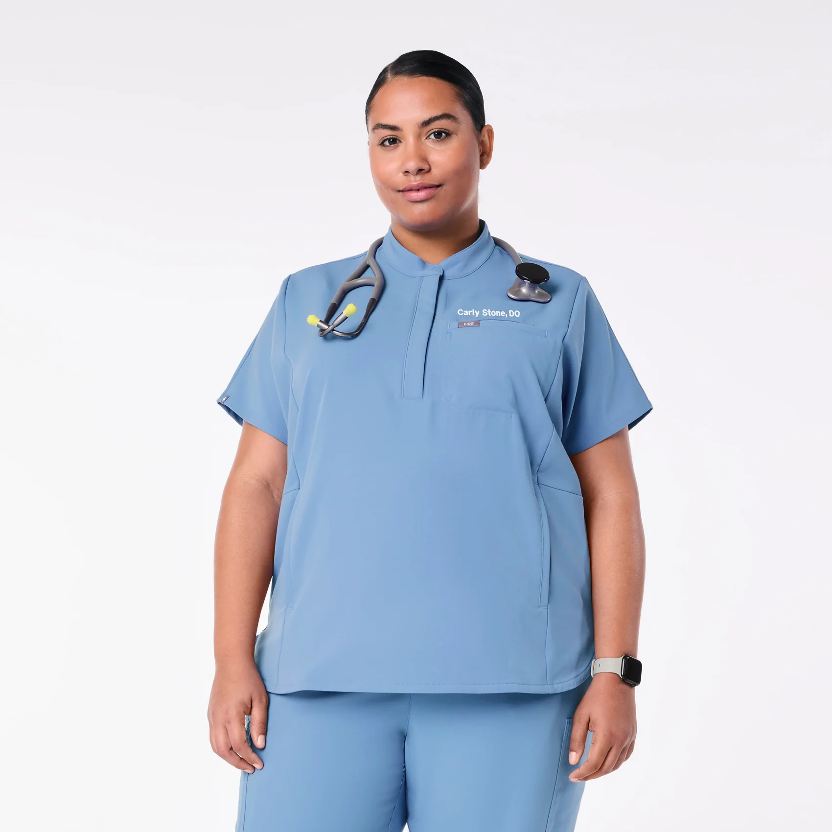women's Ceil Blue Montex - Mock Neck Scrub Top (3XL-6XL)