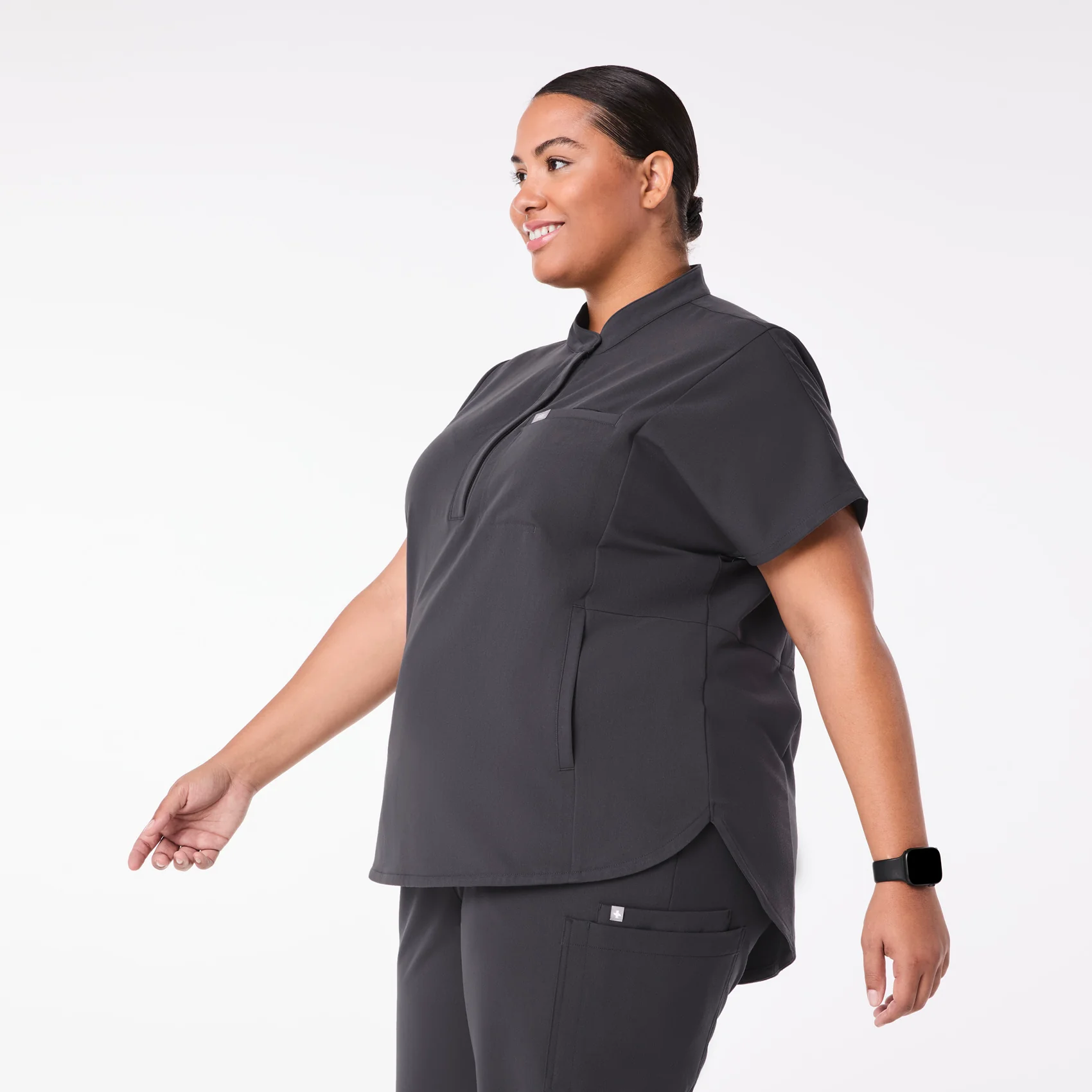 women's Charcoal Montex - Mock Neck Scrub Top (3XL-6XL) - Image 3