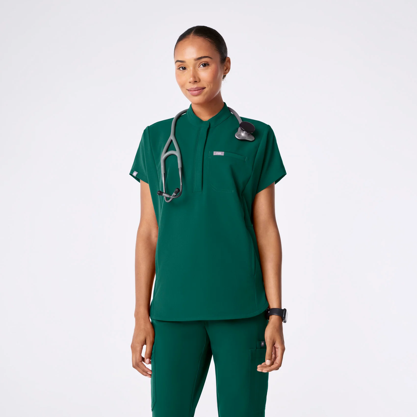 women's Hunter Green Montex - Mock Neck Scrub Top