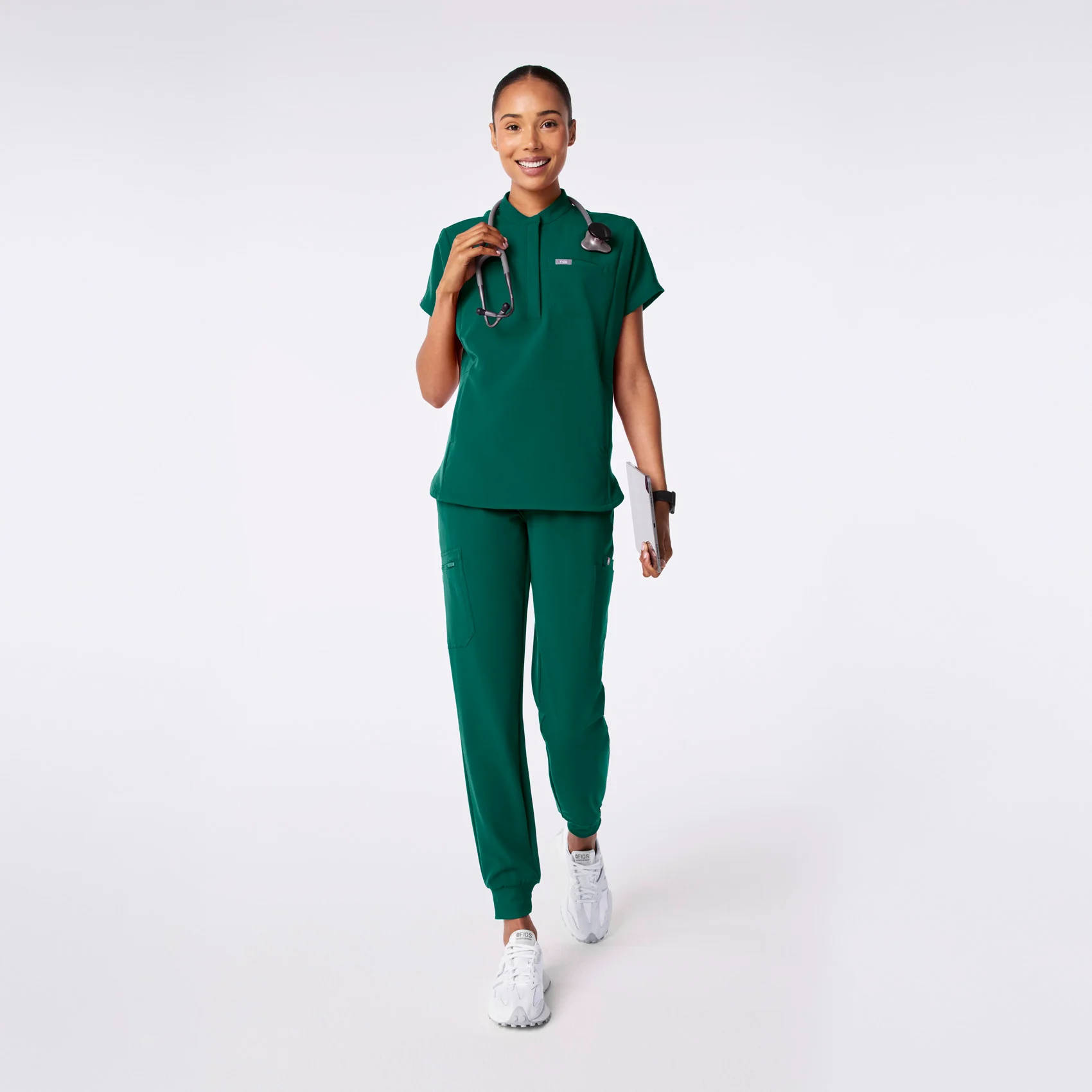 women's Hunter Green Montex - Mock Neck Scrub Top - Image 2