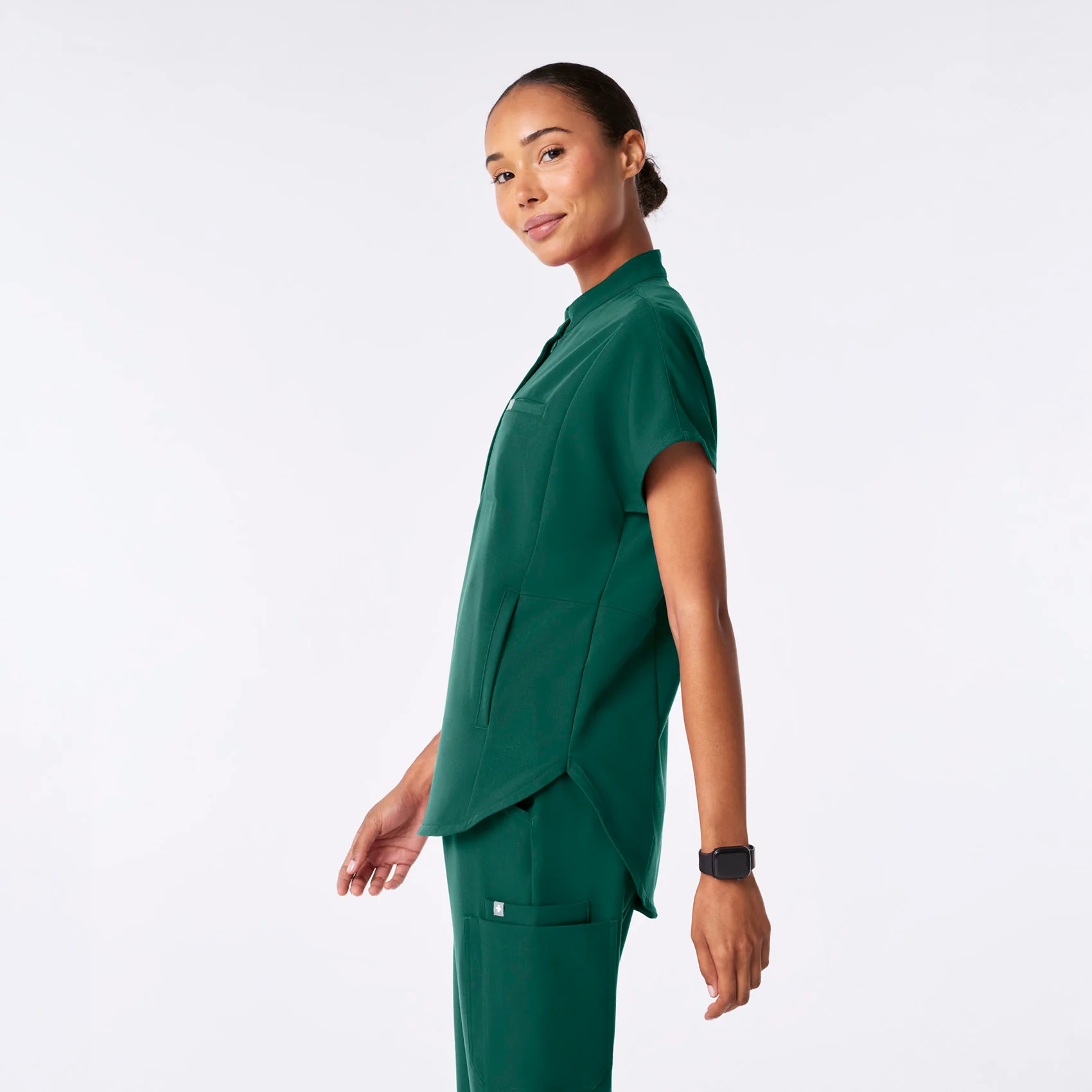 women's Hunter Green Montex - Mock Neck Scrub Top - Image 3