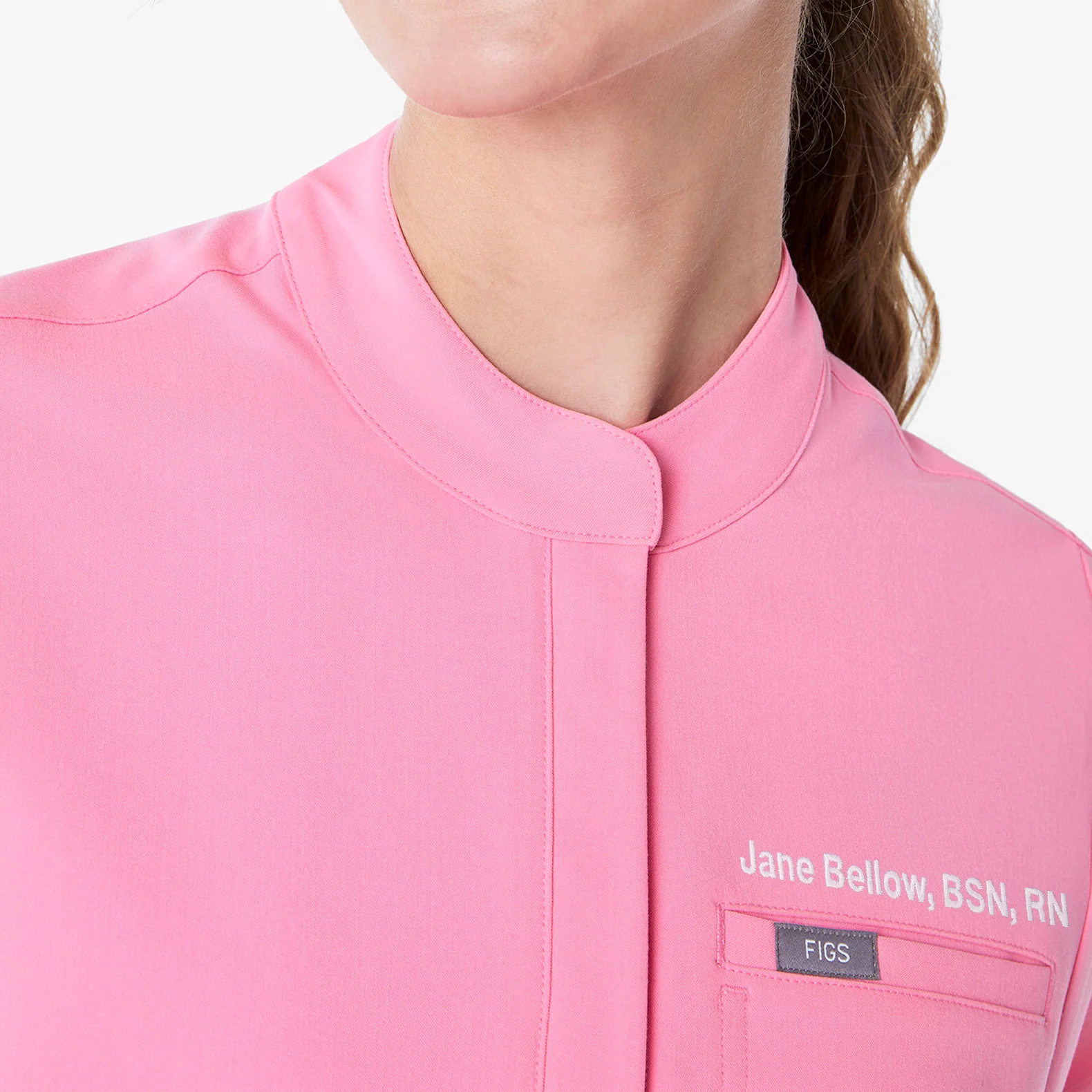 women's Sunrise Pink Montex - Mock Neck Scrub Top - Image 5