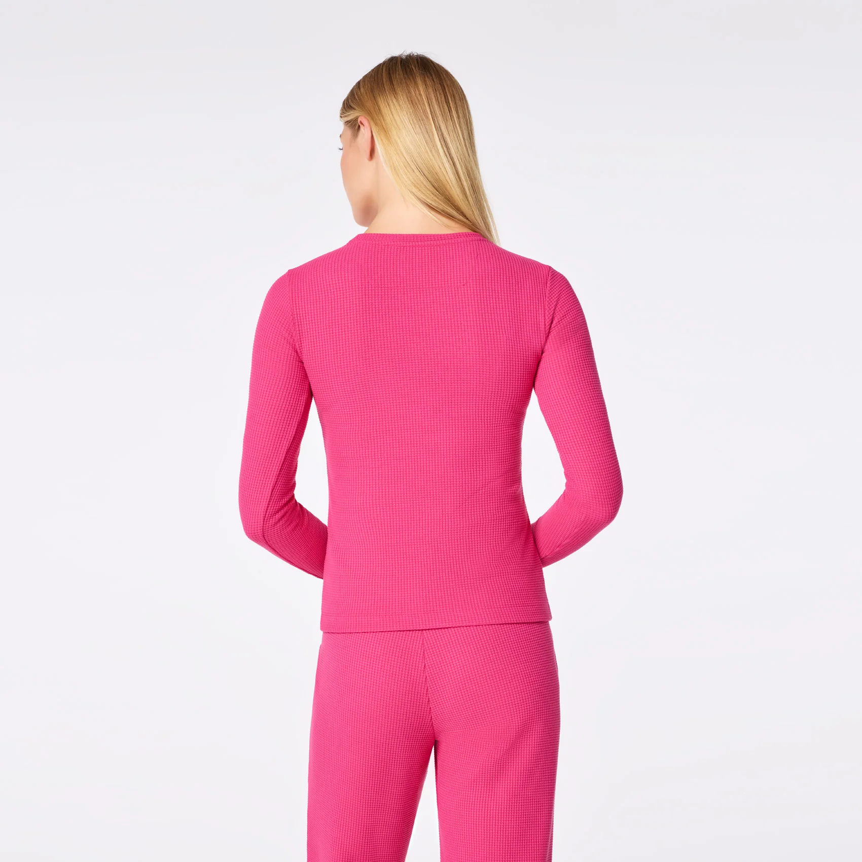 women's Shocking Pink Off-Shift Waffle - Crewneck Top™ - Image 5