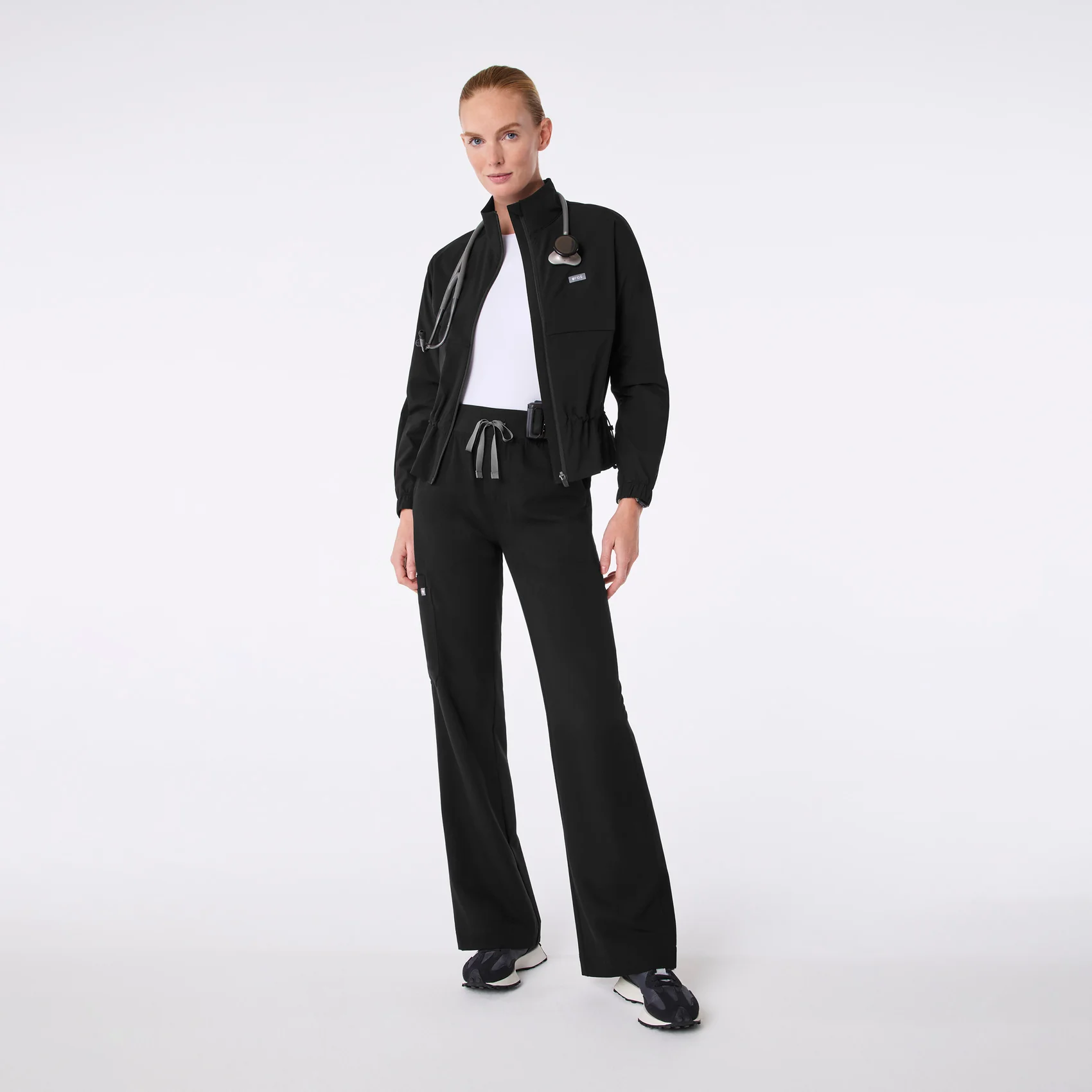 women's Black On-Shift Elizabeth Cinched Scrub Jacket™ - Image 2