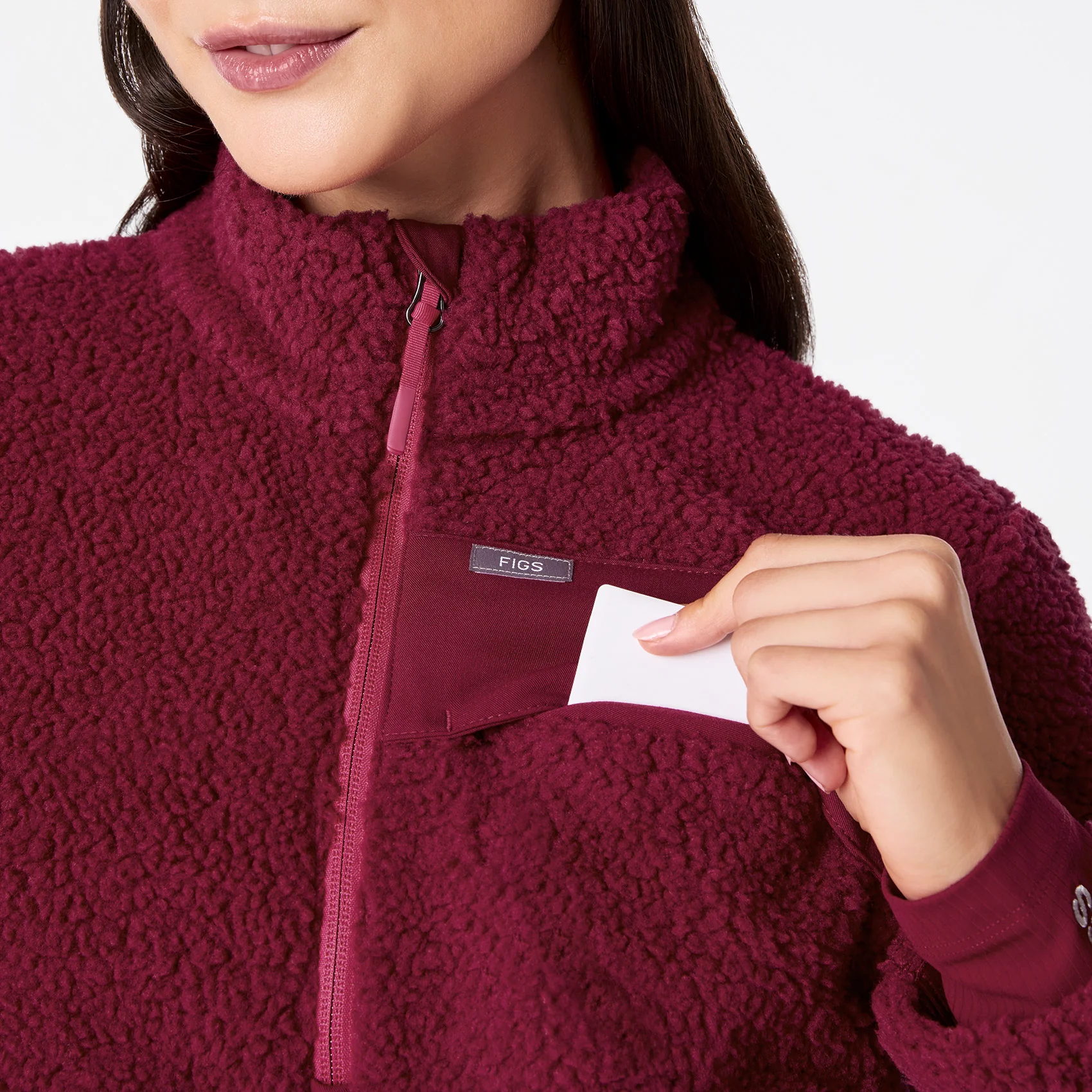 women's Deep Cranberry On-Shift High Pile - Fleece Pullover Jacket™ - Image 6