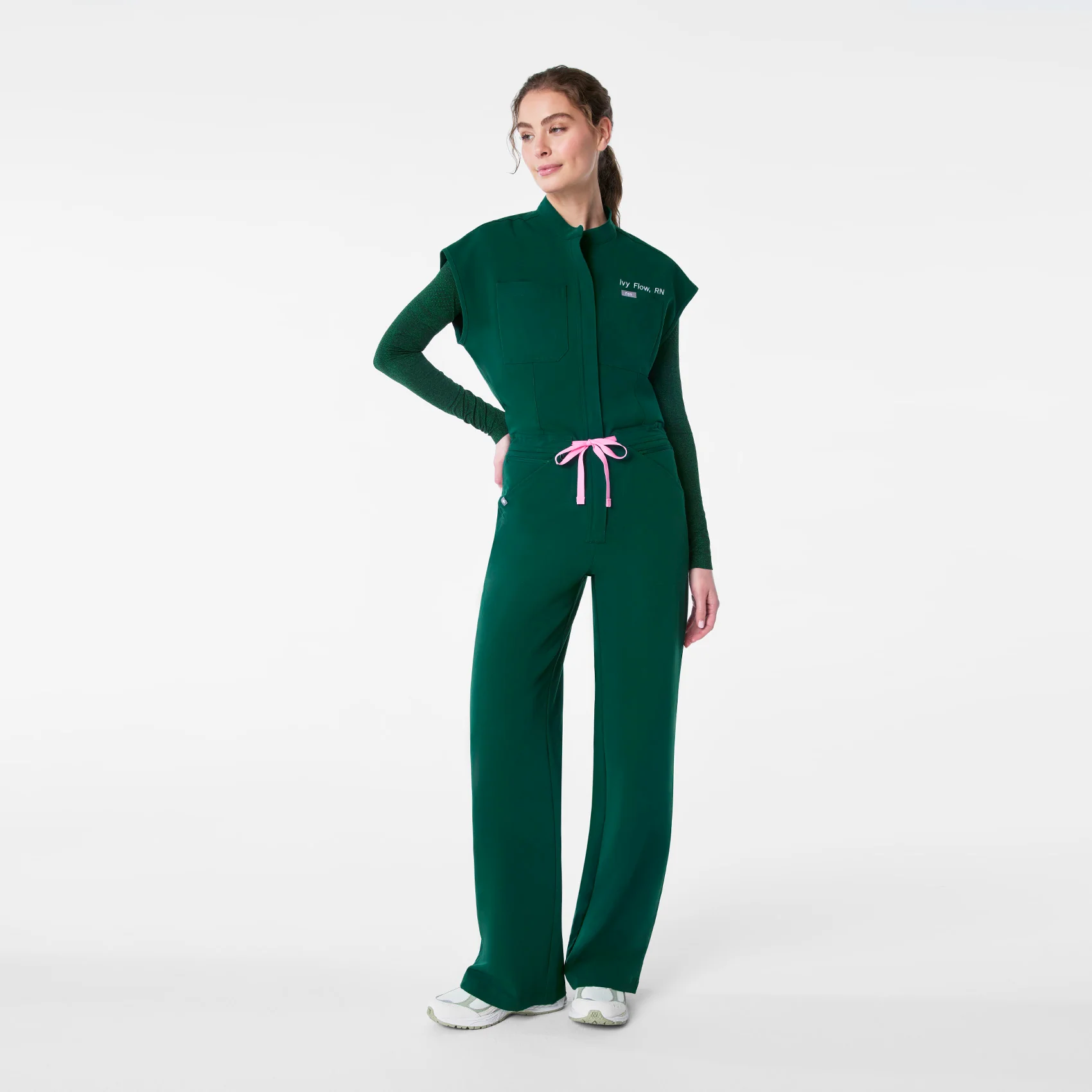 women's Forest Green Rafaela Wide Leg - Petite ScrubJumpsuit™