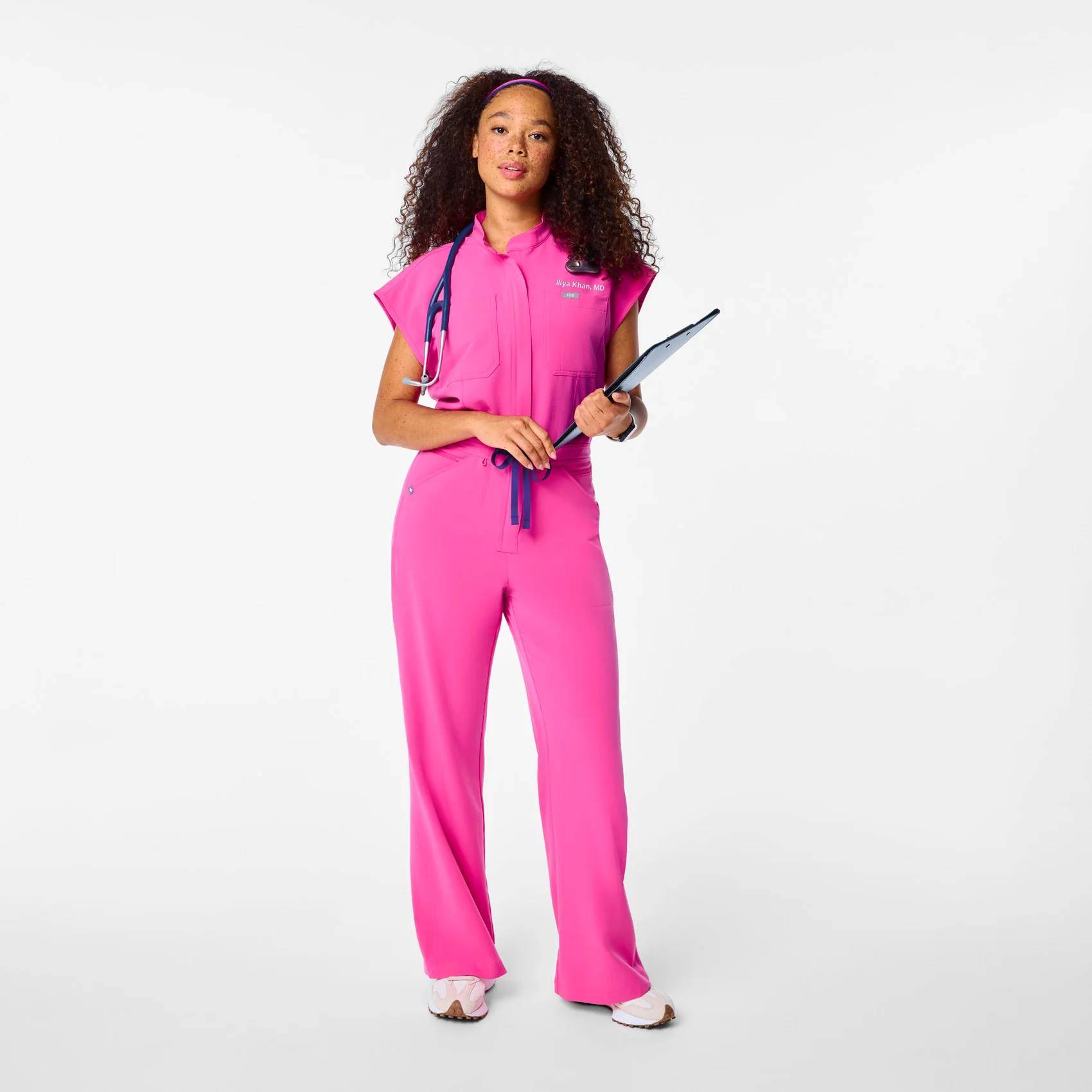 women's Rapid Response Pink Rafaela Wide Leg - Petite ScrubJumpsuit™