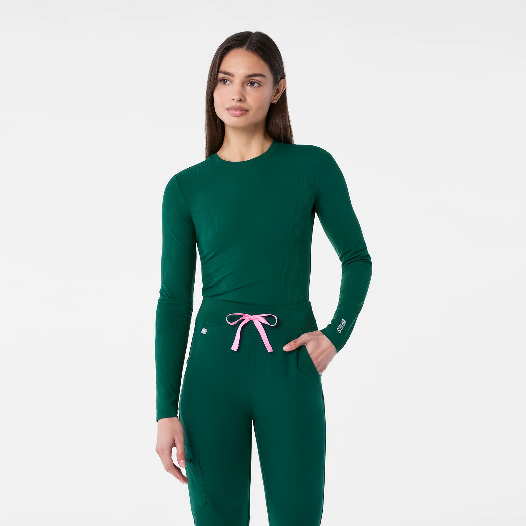 women's Forest Green Ribbed - Longsleeve Underscrub