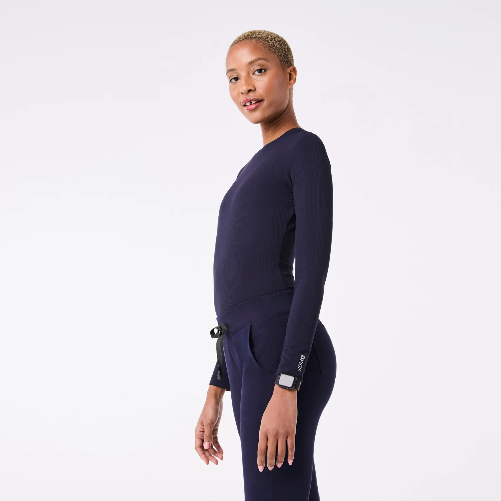 women's Navy Ribbed - Longsleeve Underscrub - Image 4