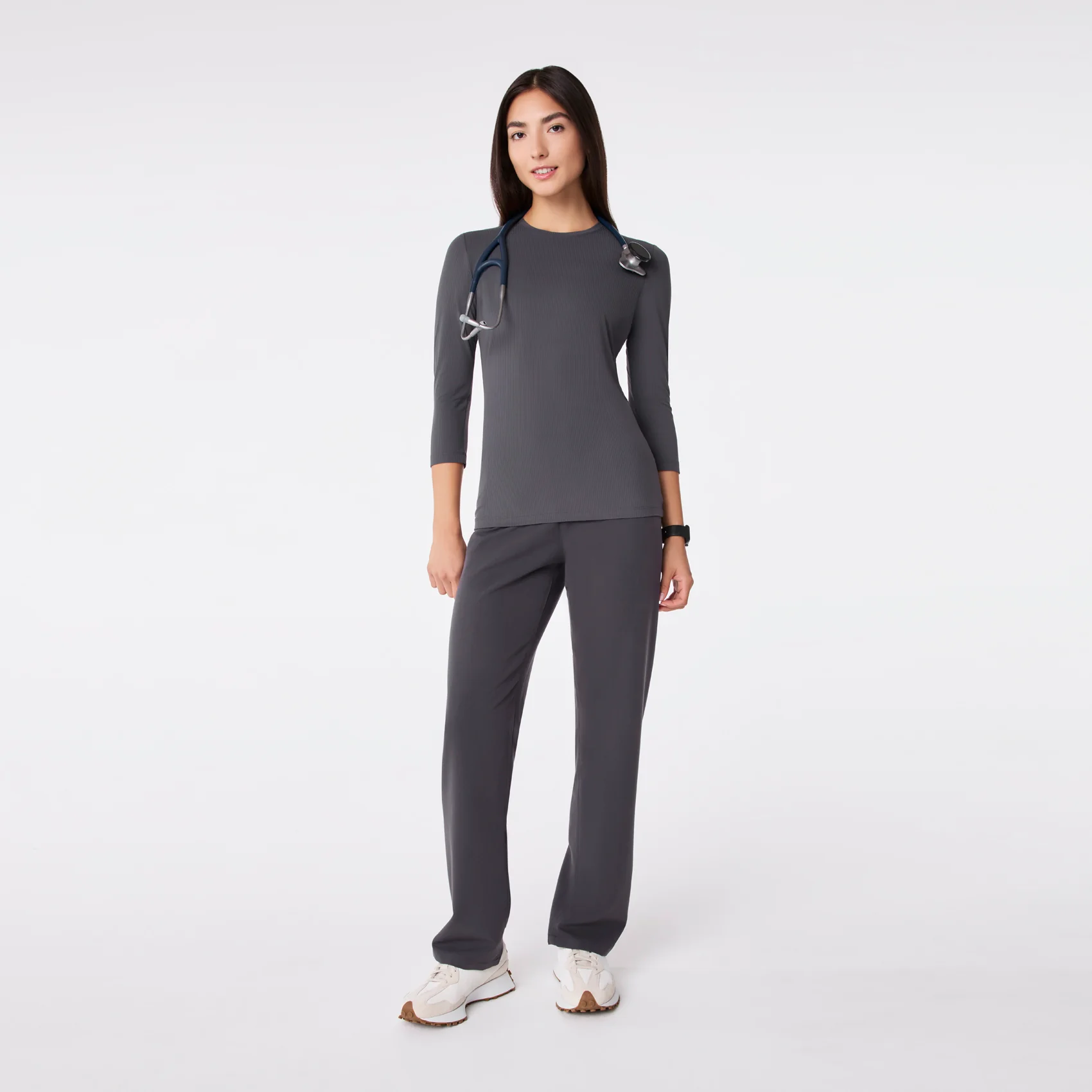 women's Charcoal Ribbed - ¾ Sleeve Underscrub - Image 3