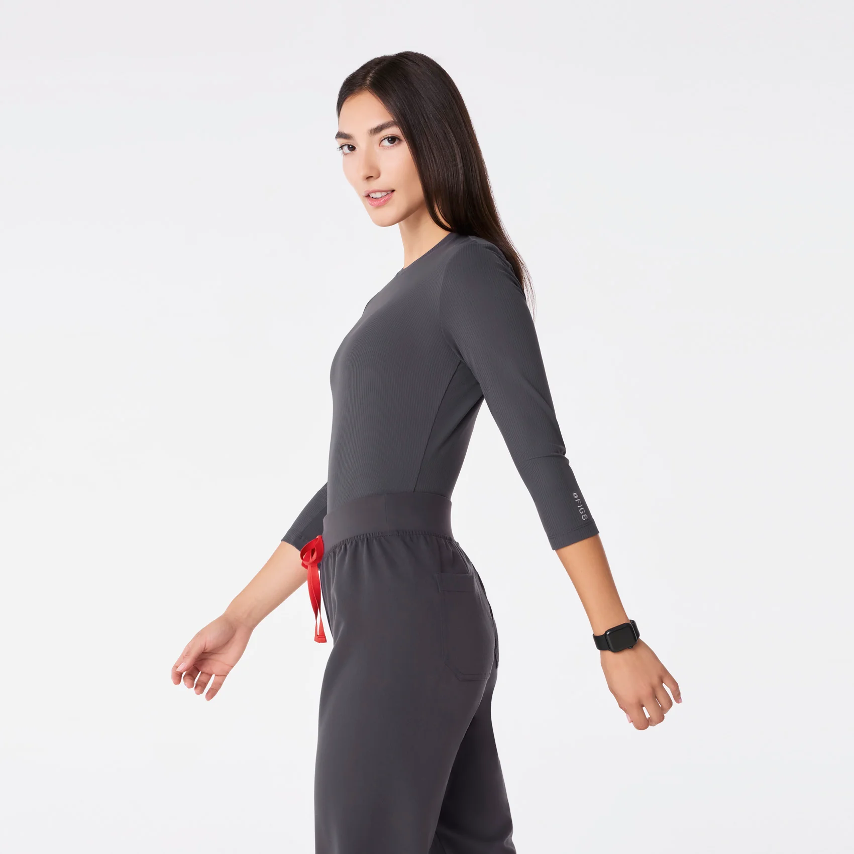 women's Charcoal Ribbed - ¾ Sleeve Underscrub - Image 4