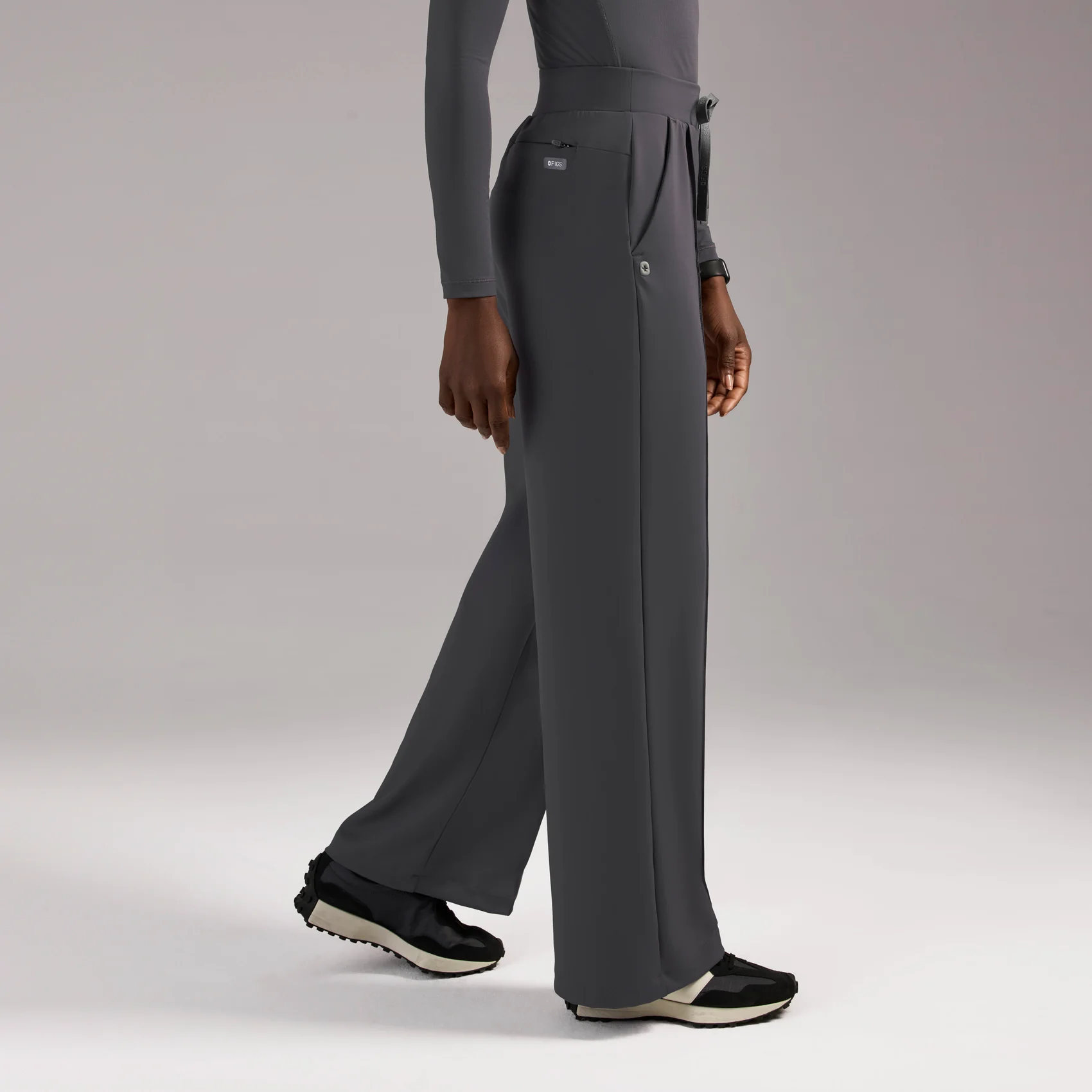 women's Charcoal High Waisted Salina FORMx Wide Leg - Petite Scrub Pant™ - Image 3