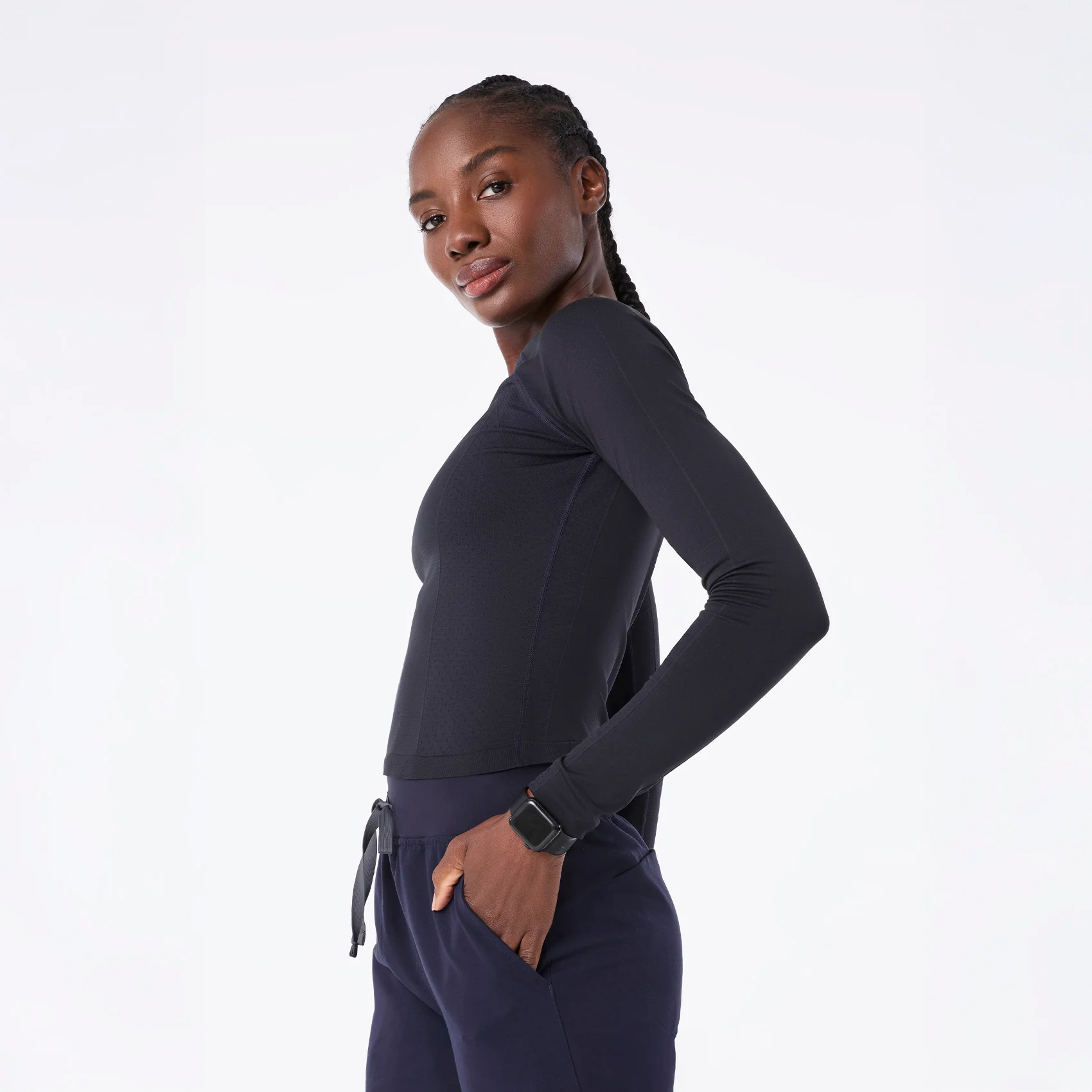women's Navy Salta Seamless Cropped - Longsleeve Underscrub - Image 3