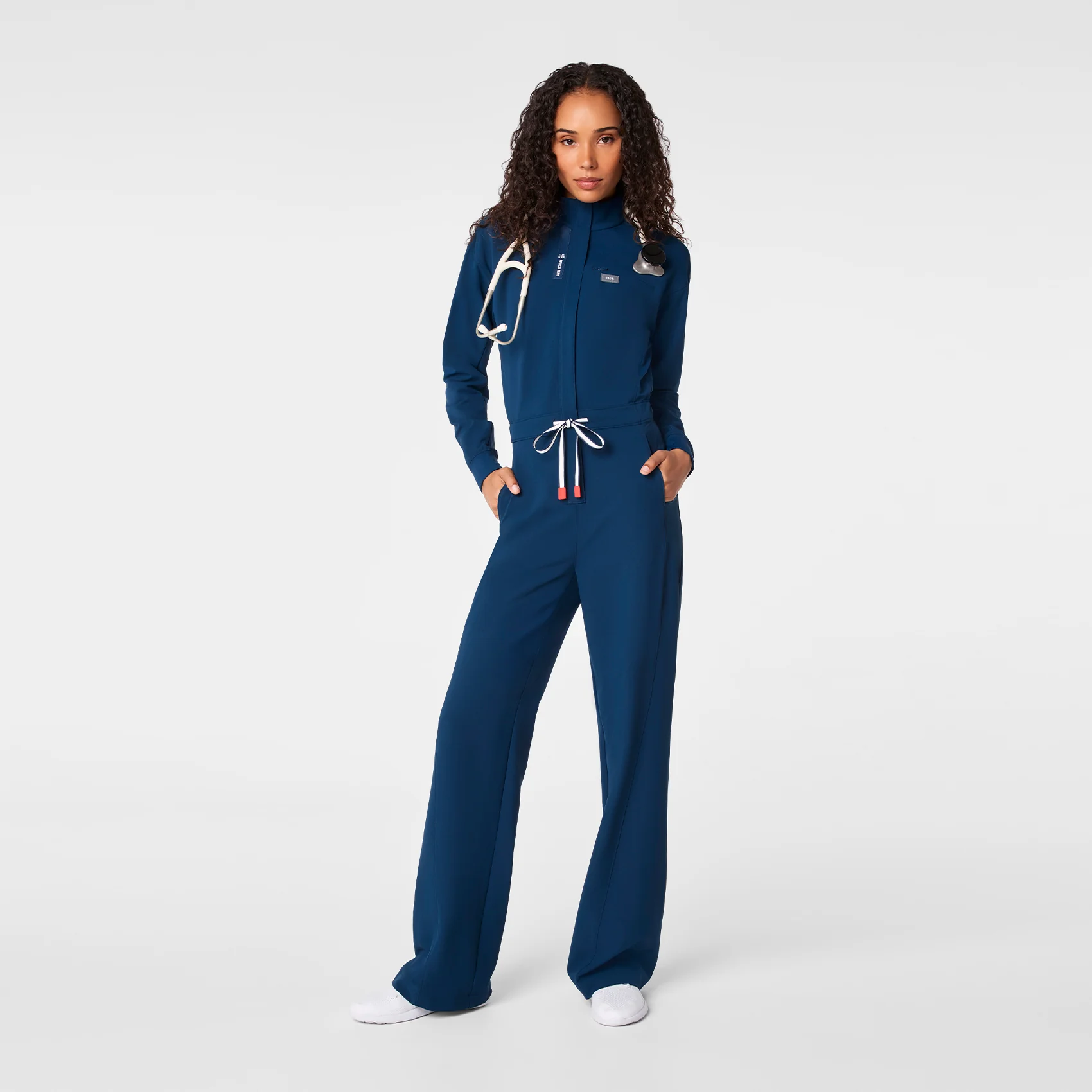 women's Team USA Blue FIGS x Team USA FIBREx Mock Neck Wide Leg - Petite Longsleeve ScrubJumpsuit™