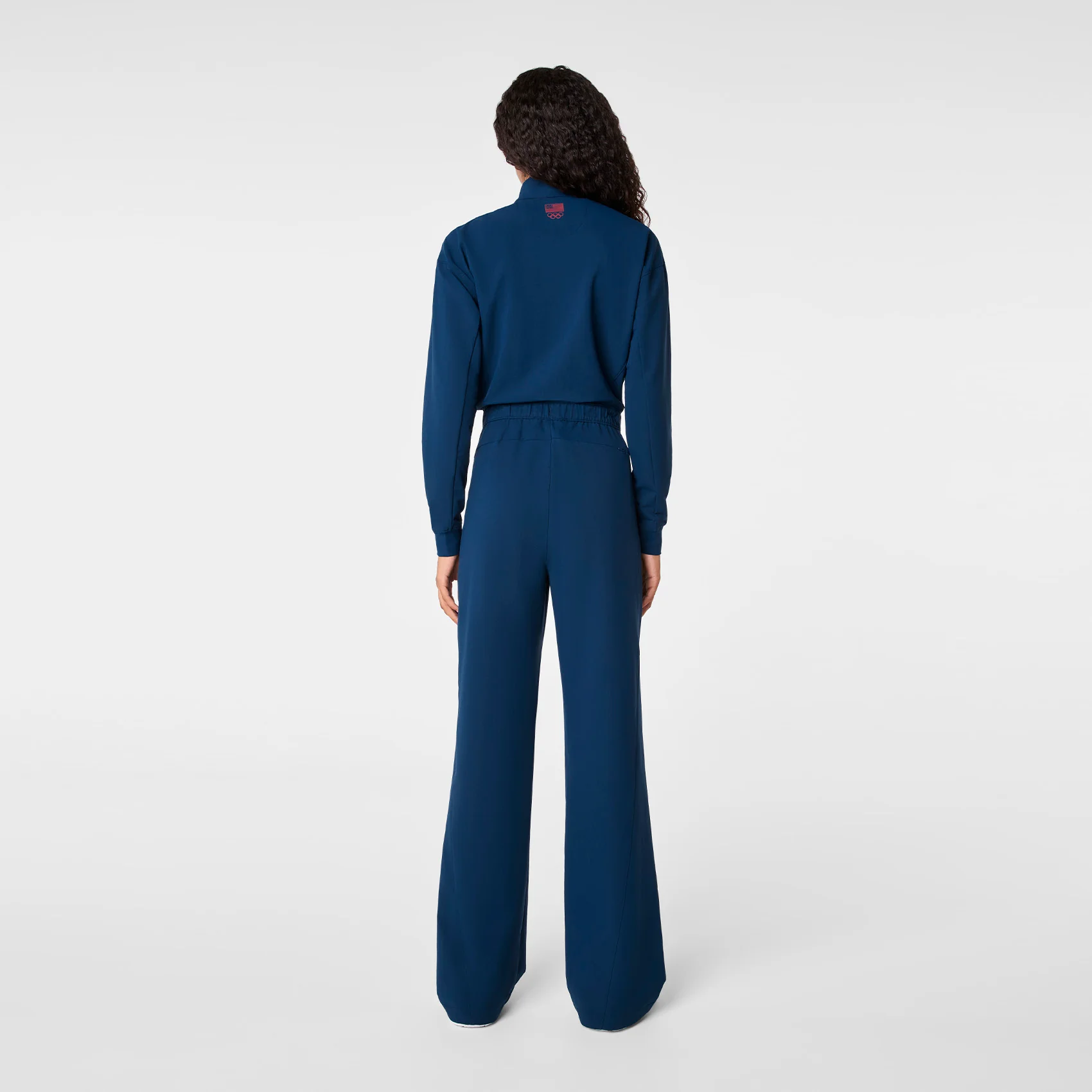 women's Team USA Blue FIGS x Team USA FIBREx Mock Neck Wide Leg - Petite Longsleeve ScrubJumpsuit™ - Image 2