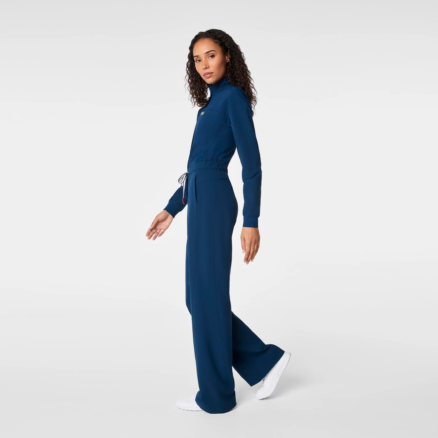 women's Team USA Blue FIGS x Team USA FIBREx Mock Neck Wide Leg - Petite Longsleeve ScrubJumpsuit™ - Image 3