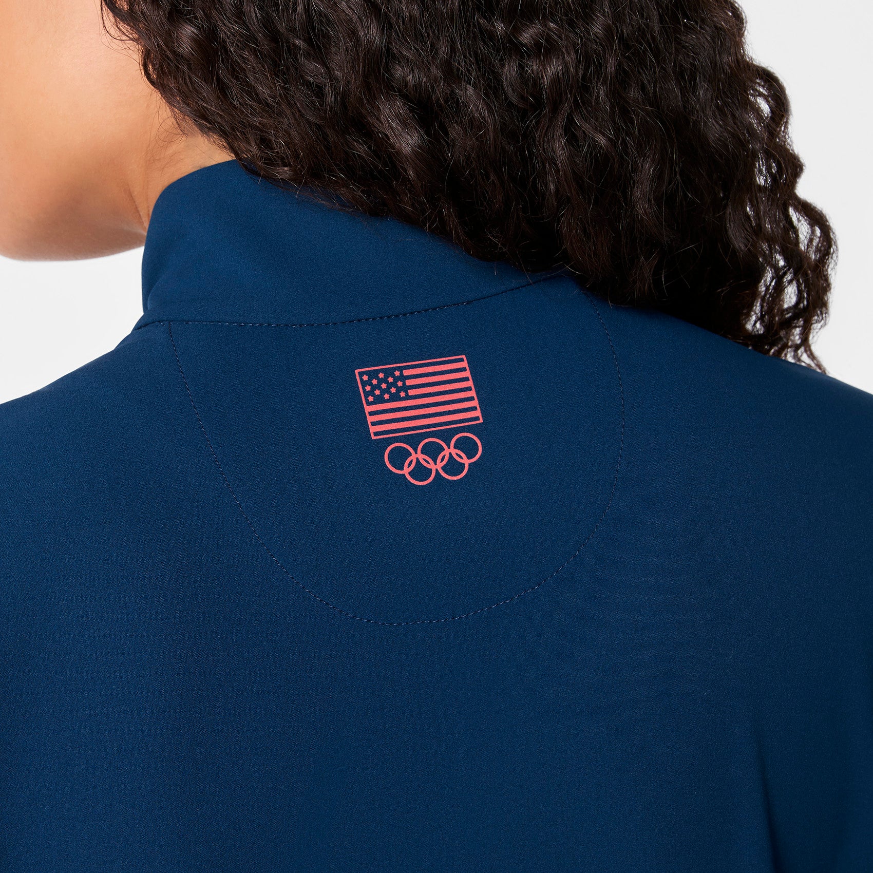 women's Team USA Blue FIGS x Team USA FIBREx Mock Neck Wide Leg - Petite Longsleeve ScrubJumpsuit™ - Image 4