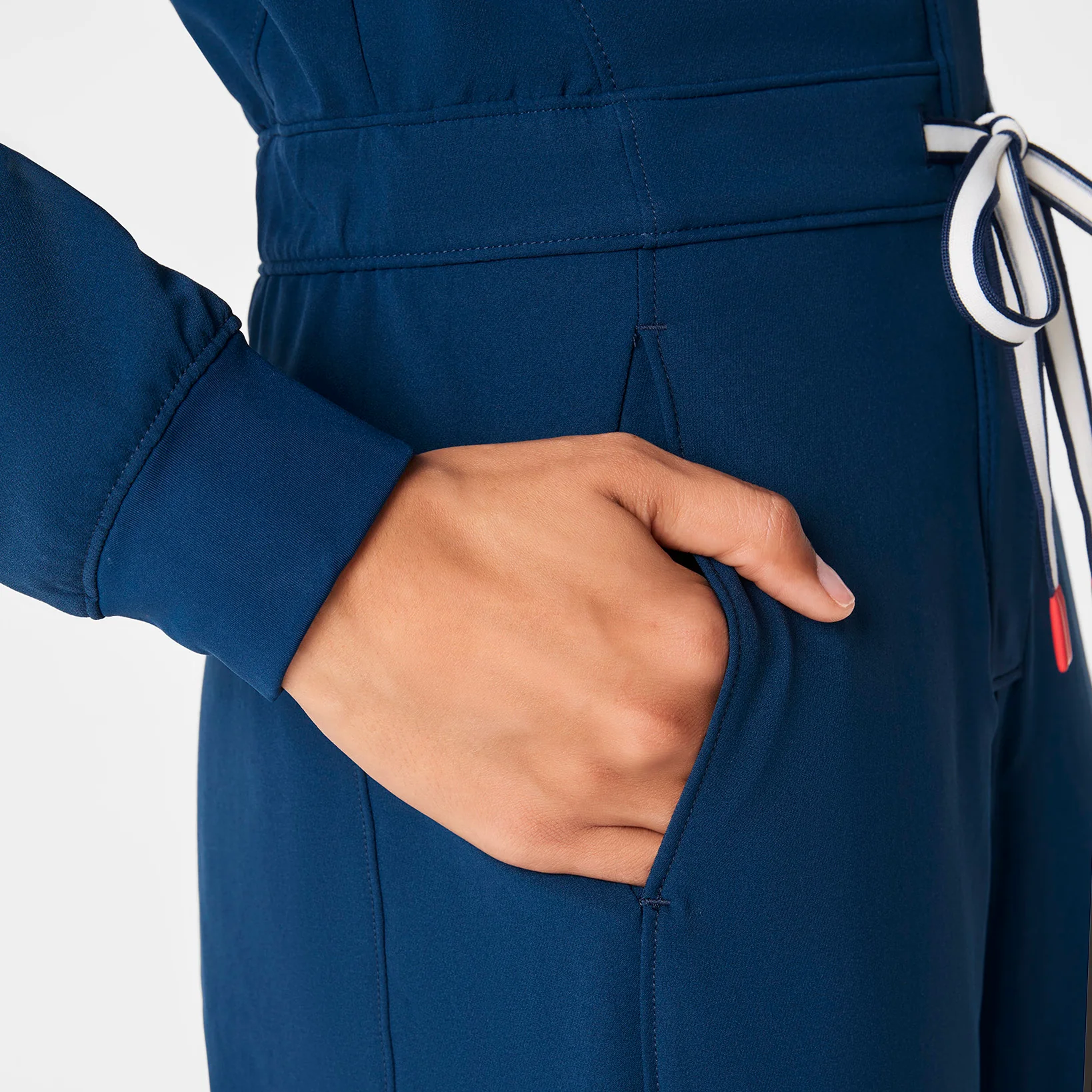 women's Team USA Blue FIGS x Team USA FIBREx Mock Neck Wide Leg - Petite Longsleeve ScrubJumpsuit™ - Image 9