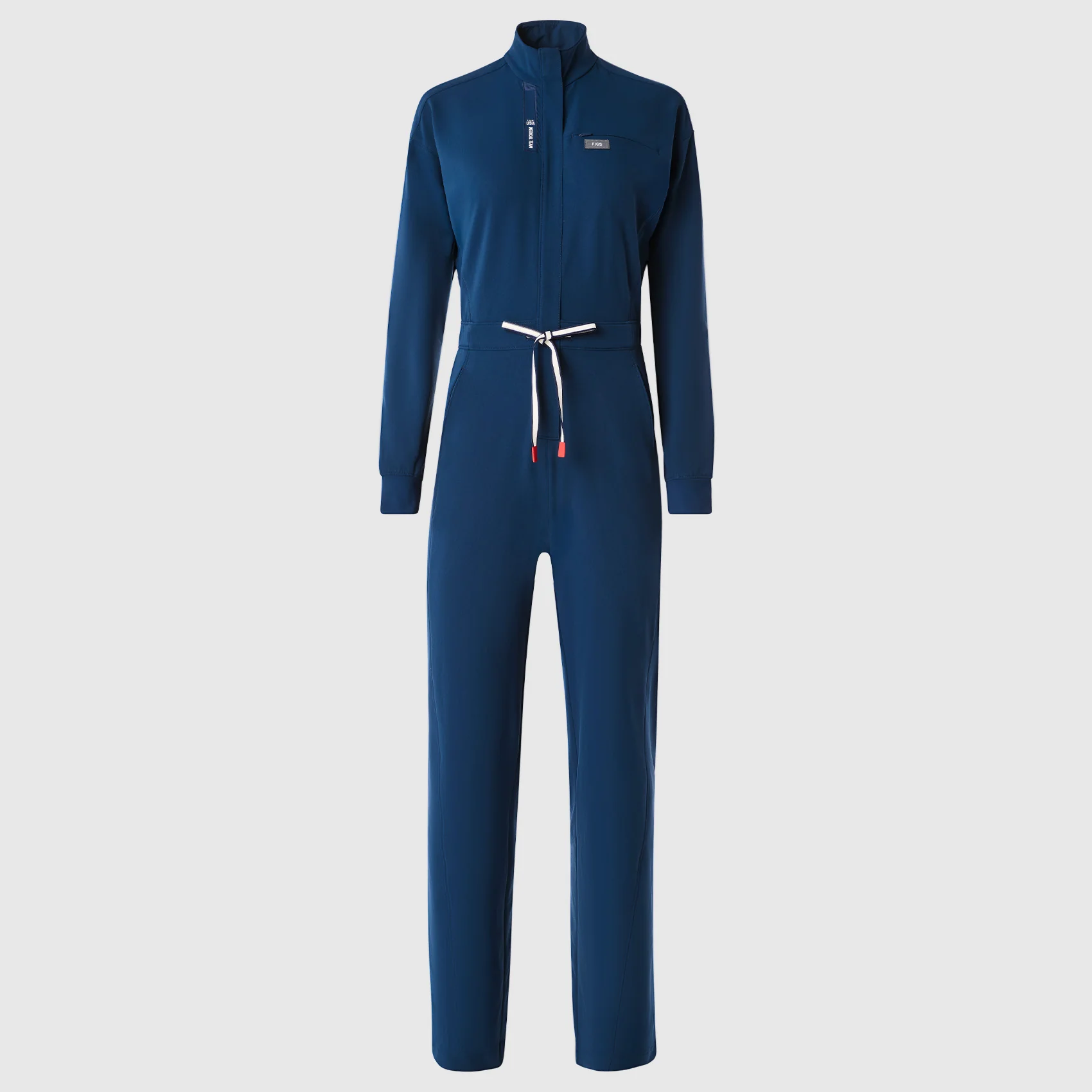 women's Team USA Blue FIGS x Team USA FIBREx Mock Neck Wide Leg - Petite Longsleeve ScrubJumpsuit™ - Image 11