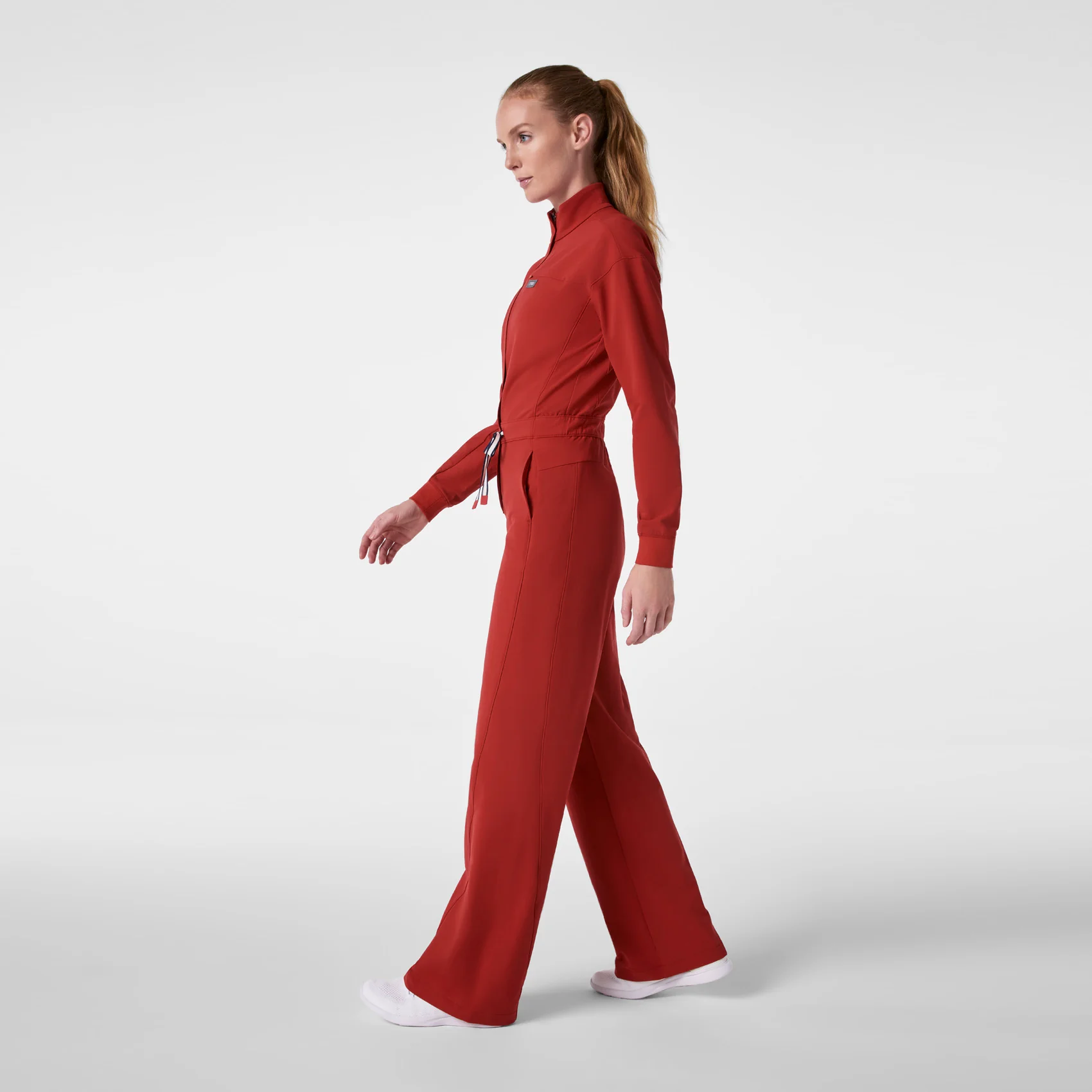 women's Team USA Red FIGS x Team USA FIBREx Mock Neck Wide Leg - Petite Longsleeve ScrubJumpsuit™ - Image 3