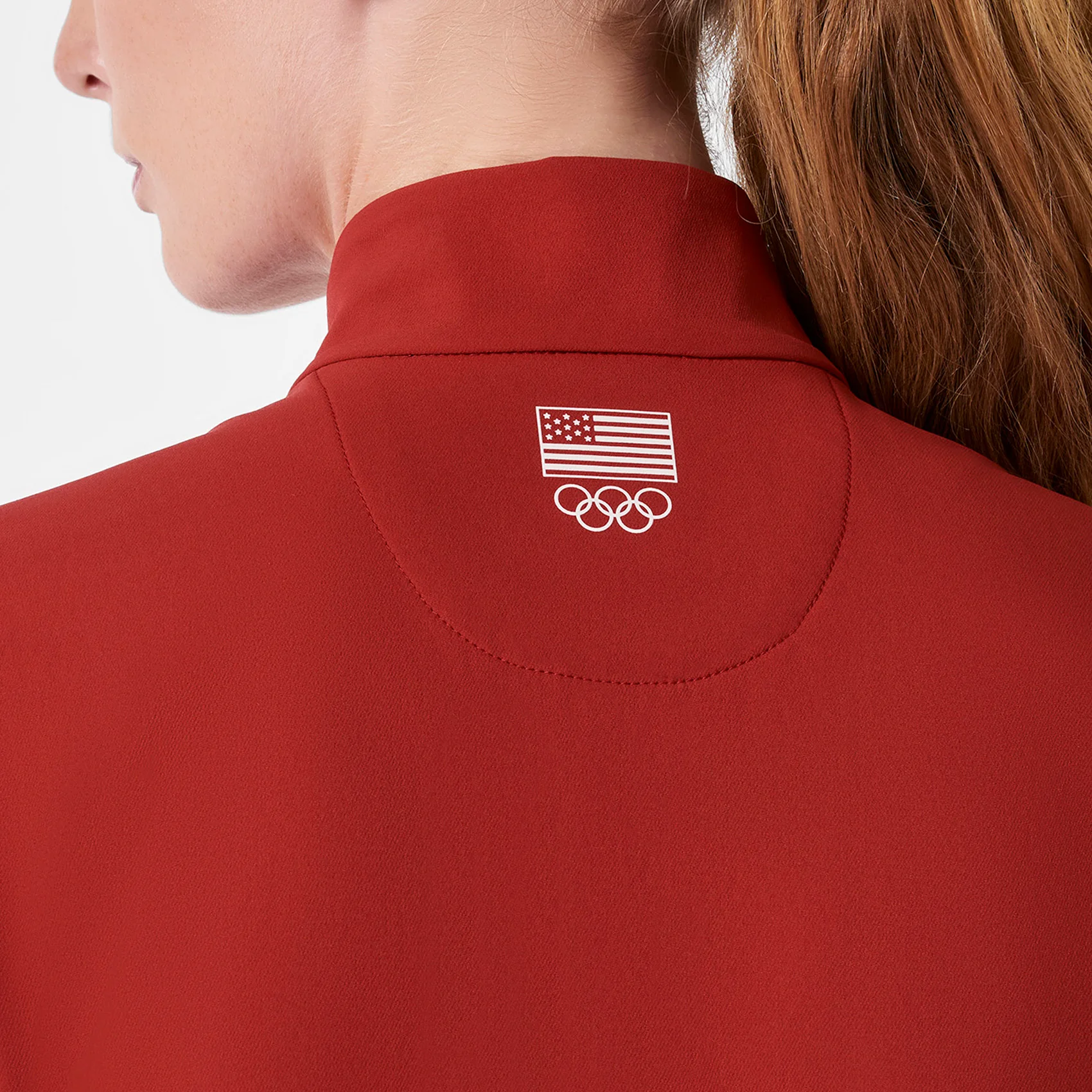 women's Team USA Red FIGS x Team USA FIBREx Mock Neck Wide Leg - Petite Longsleeve ScrubJumpsuit™ - Image 4