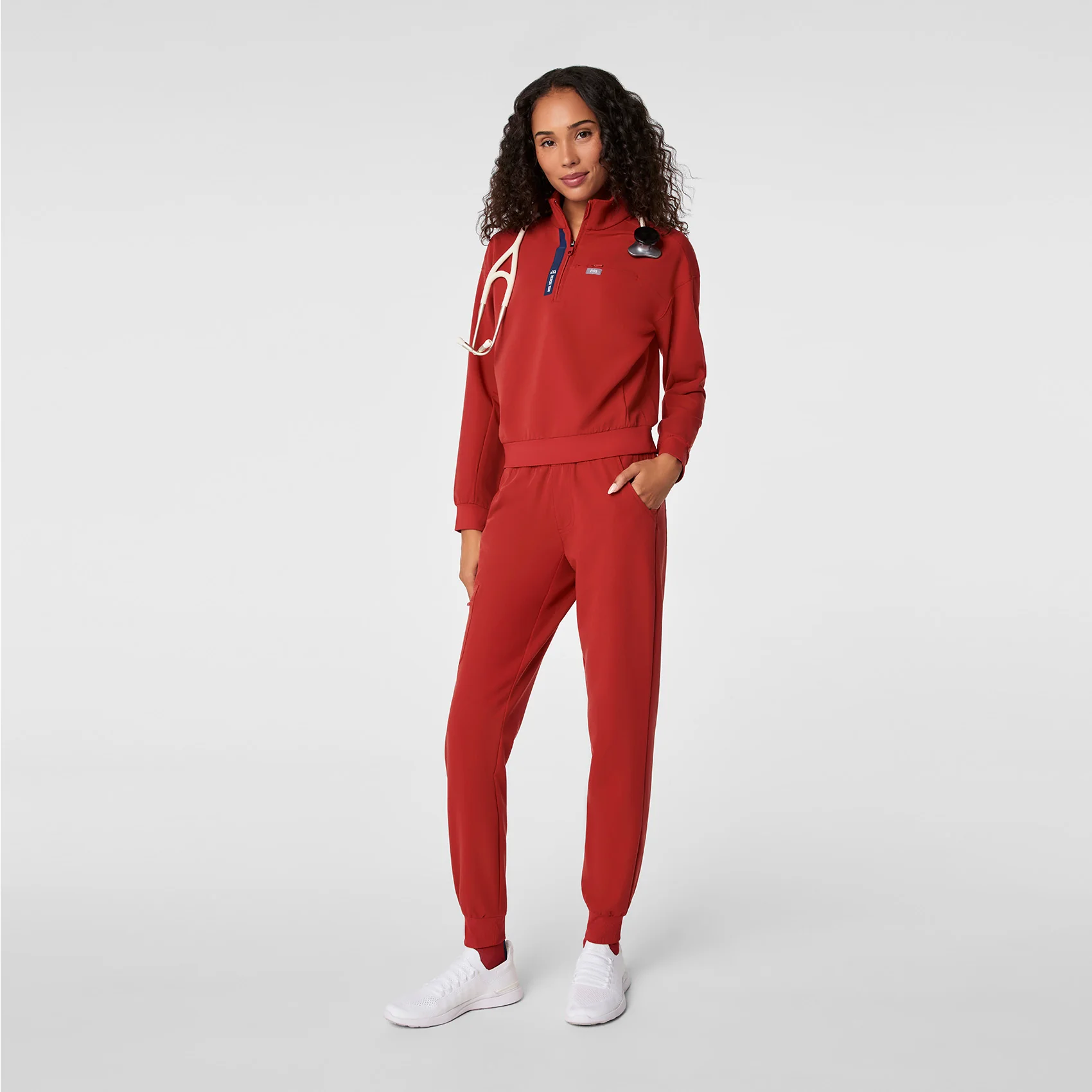 women's Team USA Red FIGS x Team USA Mock Neck Longsleeve - Scrub Top - Image 2